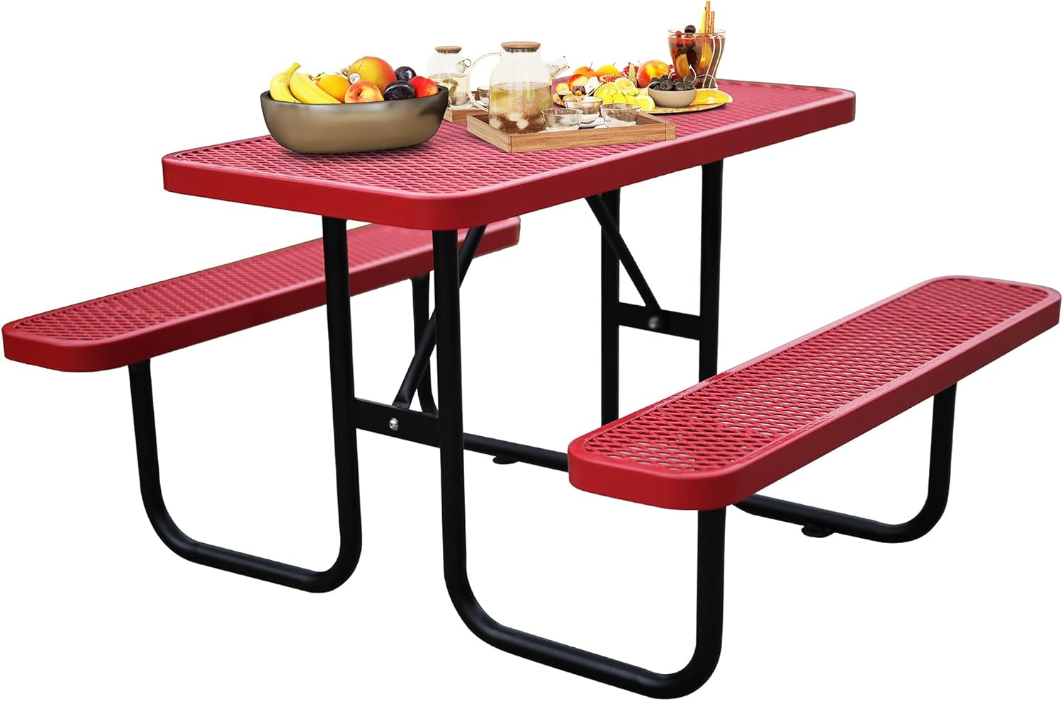 4FT Metal Picnic Tables for Outdoors, Commercial Rectangular Picnic Table and Bench Set