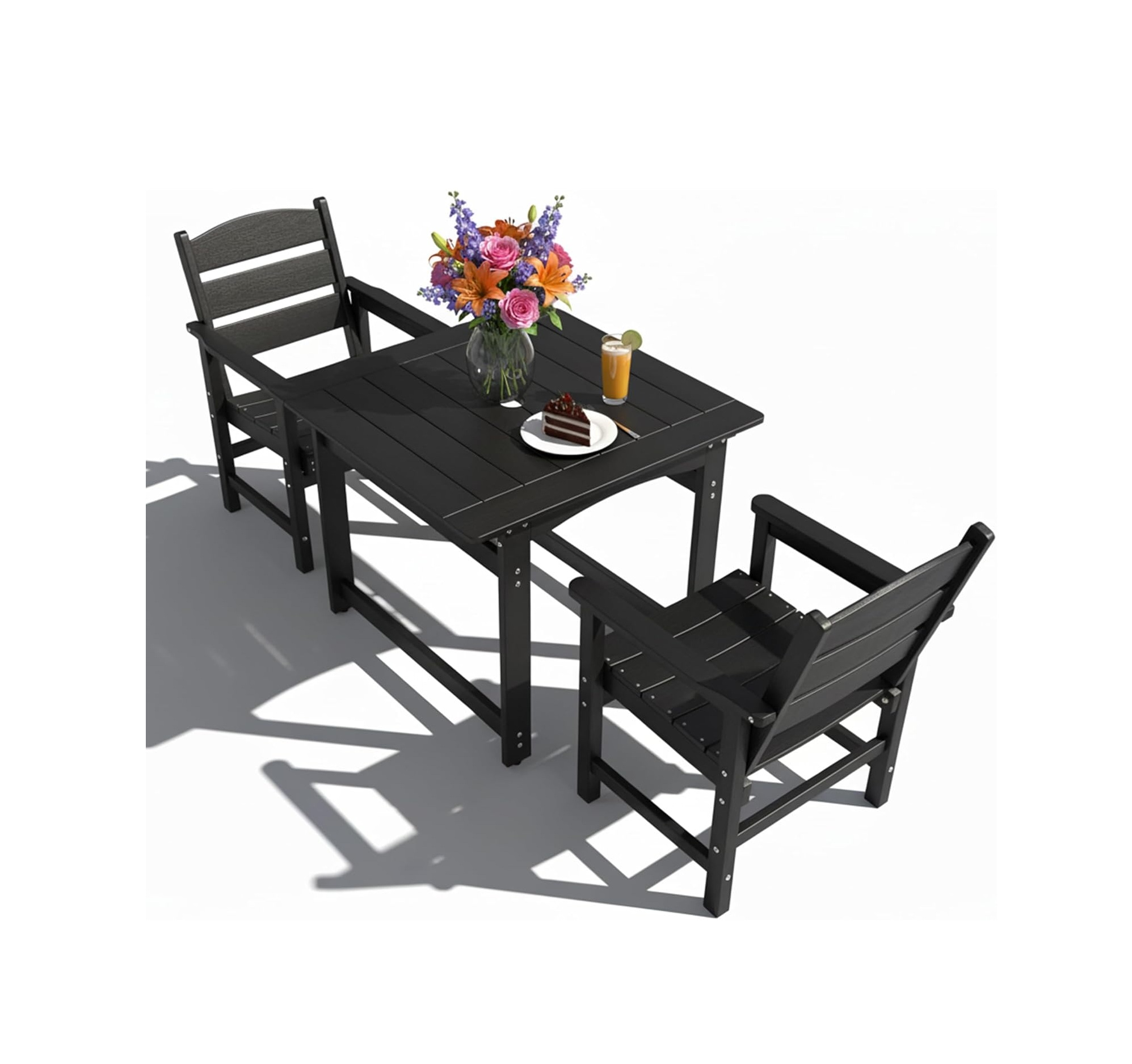 3-Piece HIPS Patio Dining Set, Outdoor Dining Table and Chairs Set with Umbrella Hole, Weatherproof Dining Table Set for 2 Person