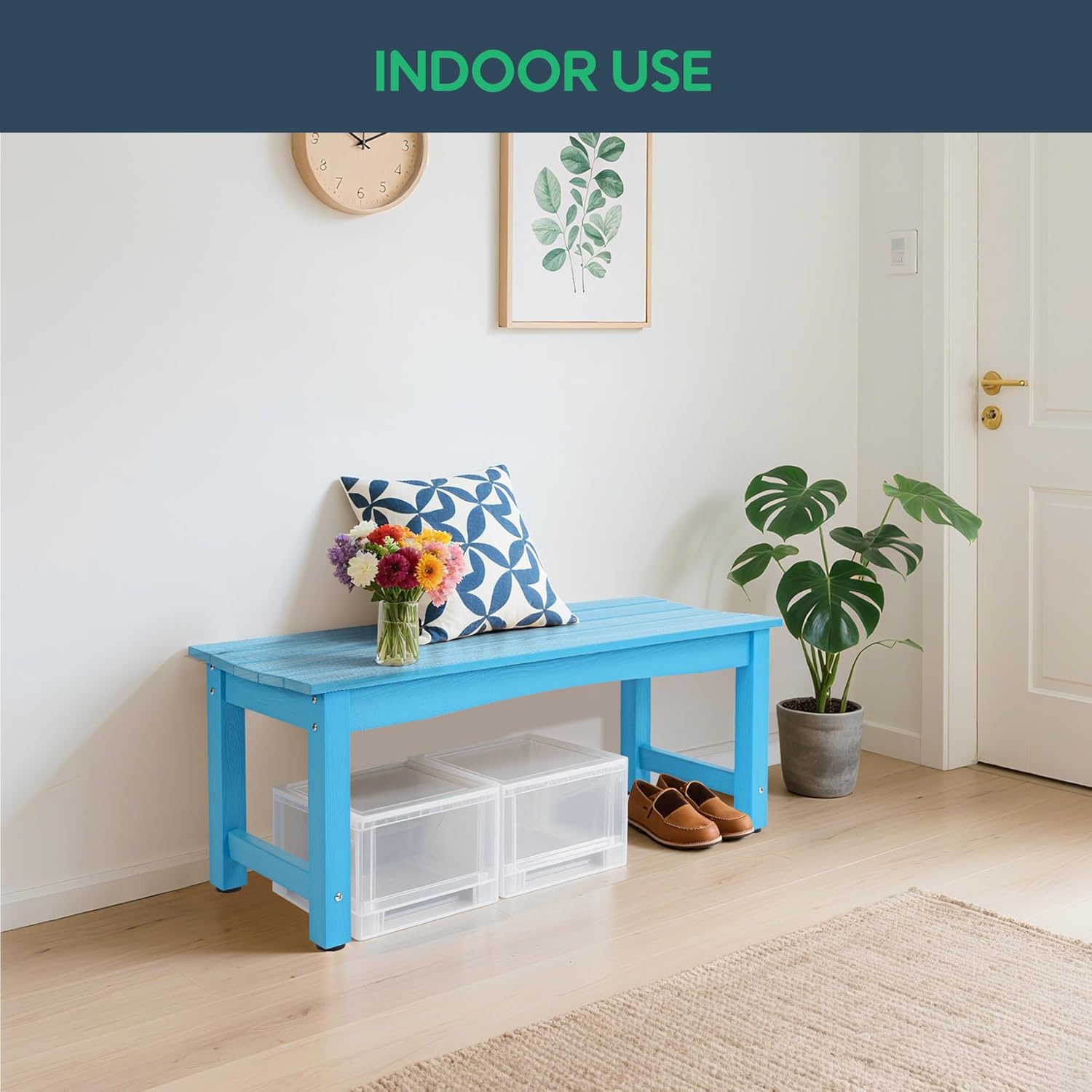 Weatherproof HIPS Outdoor Bench, 2-Person Patio Dining Bench, All-Weather Poly Lumber Garden Bench