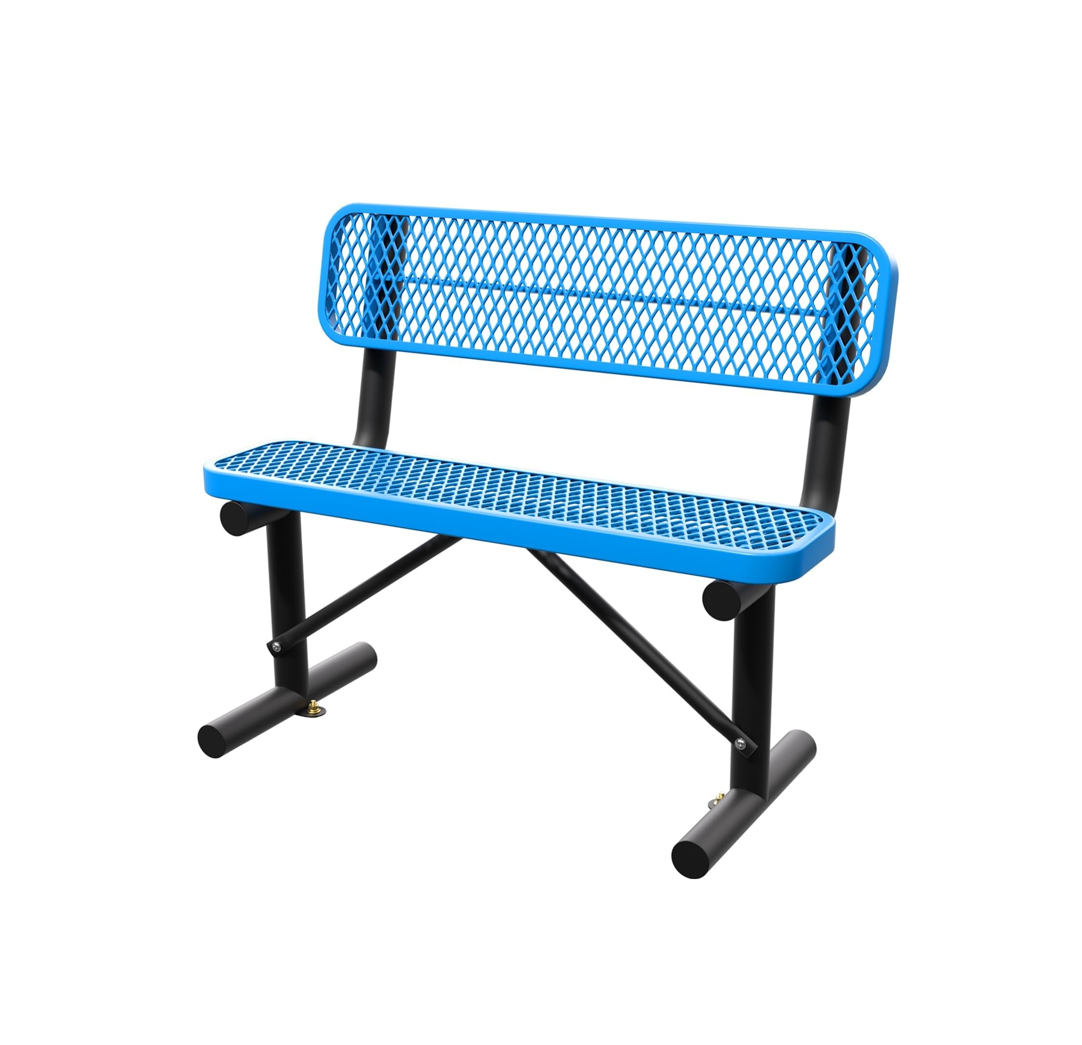 4 Feet Steel Metal Park Bench for Outside, Outdoor Bench with Backrest & Portable Frame, Thermoplastic Coating