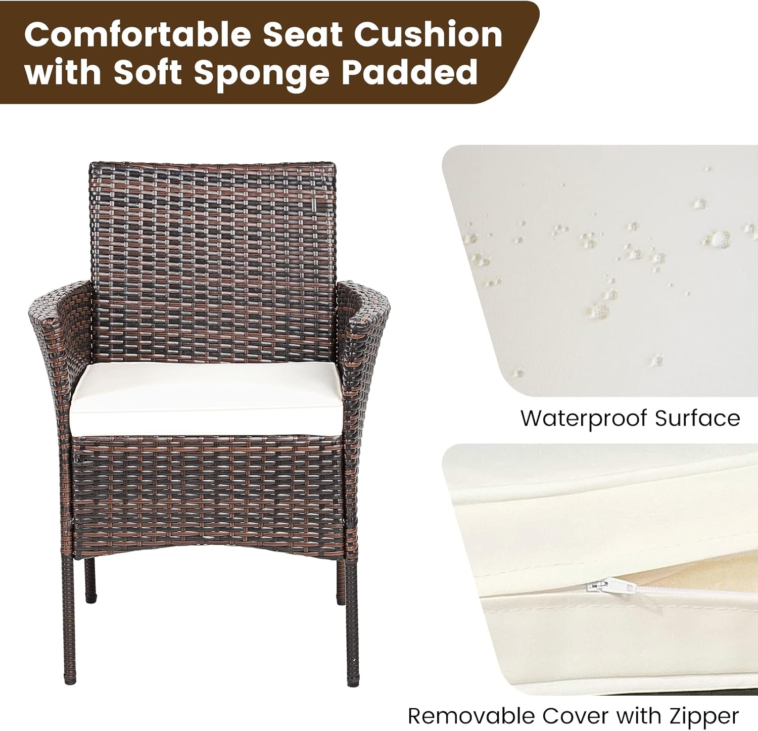 Outdoor PE Rattan Armchairs w/Cane Back, Seat Cushions for Bistro Porch Poolside Set of 2