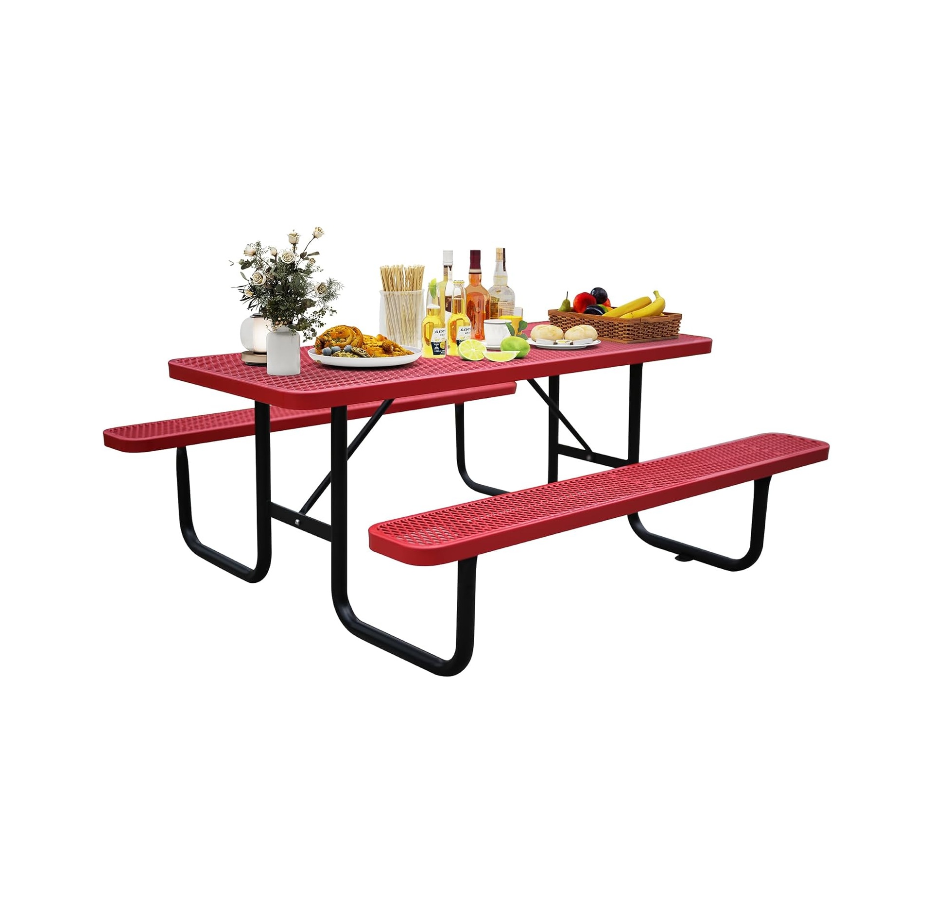 6FT Metal Picnic Tables for Outdoors, Commercial Rectangular Picnic Table and Bench Set