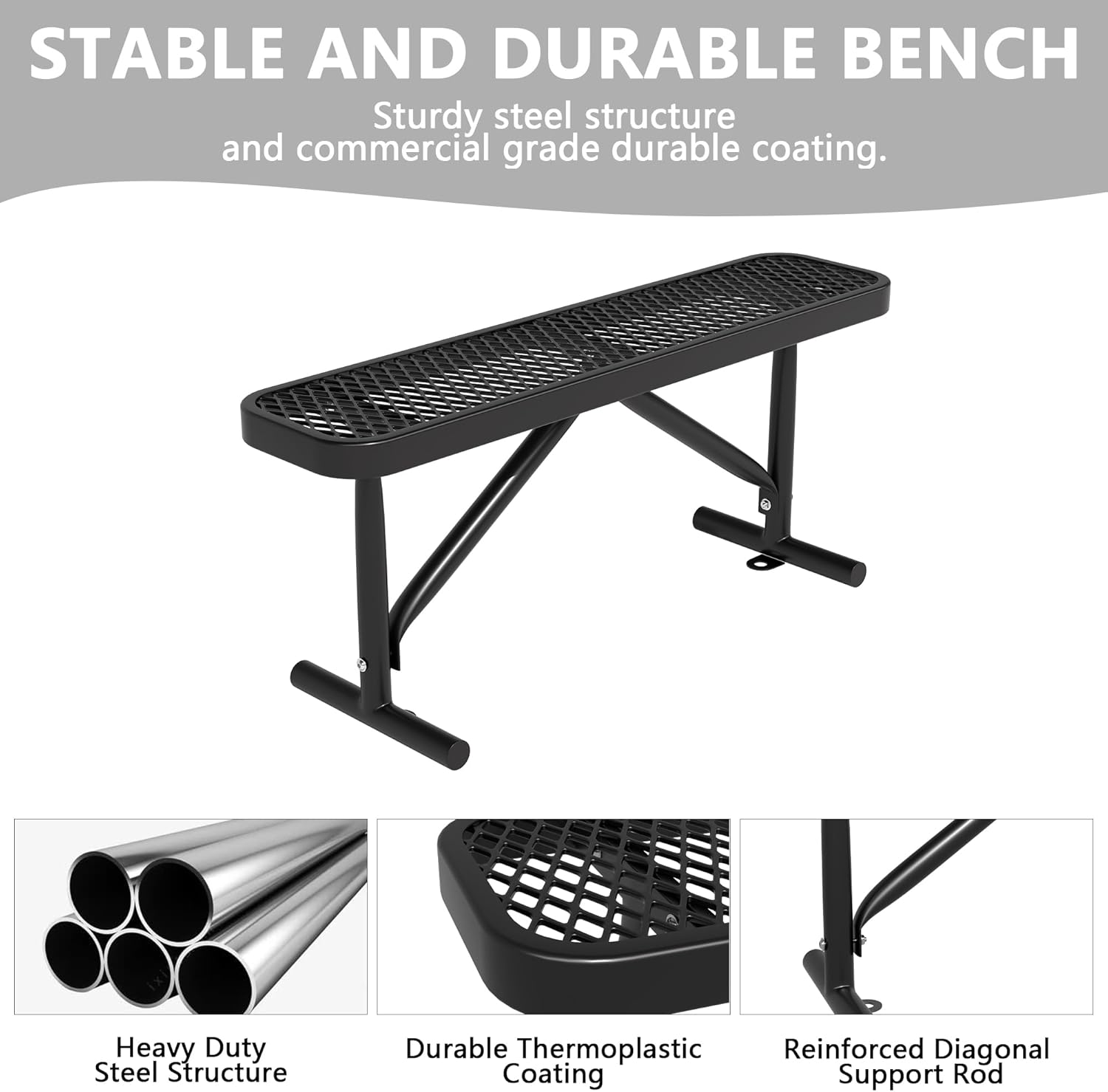 4 Feet Metal Park Bench for Outside, Outdoor Heavy Duty Garden Bench with Portable Frame