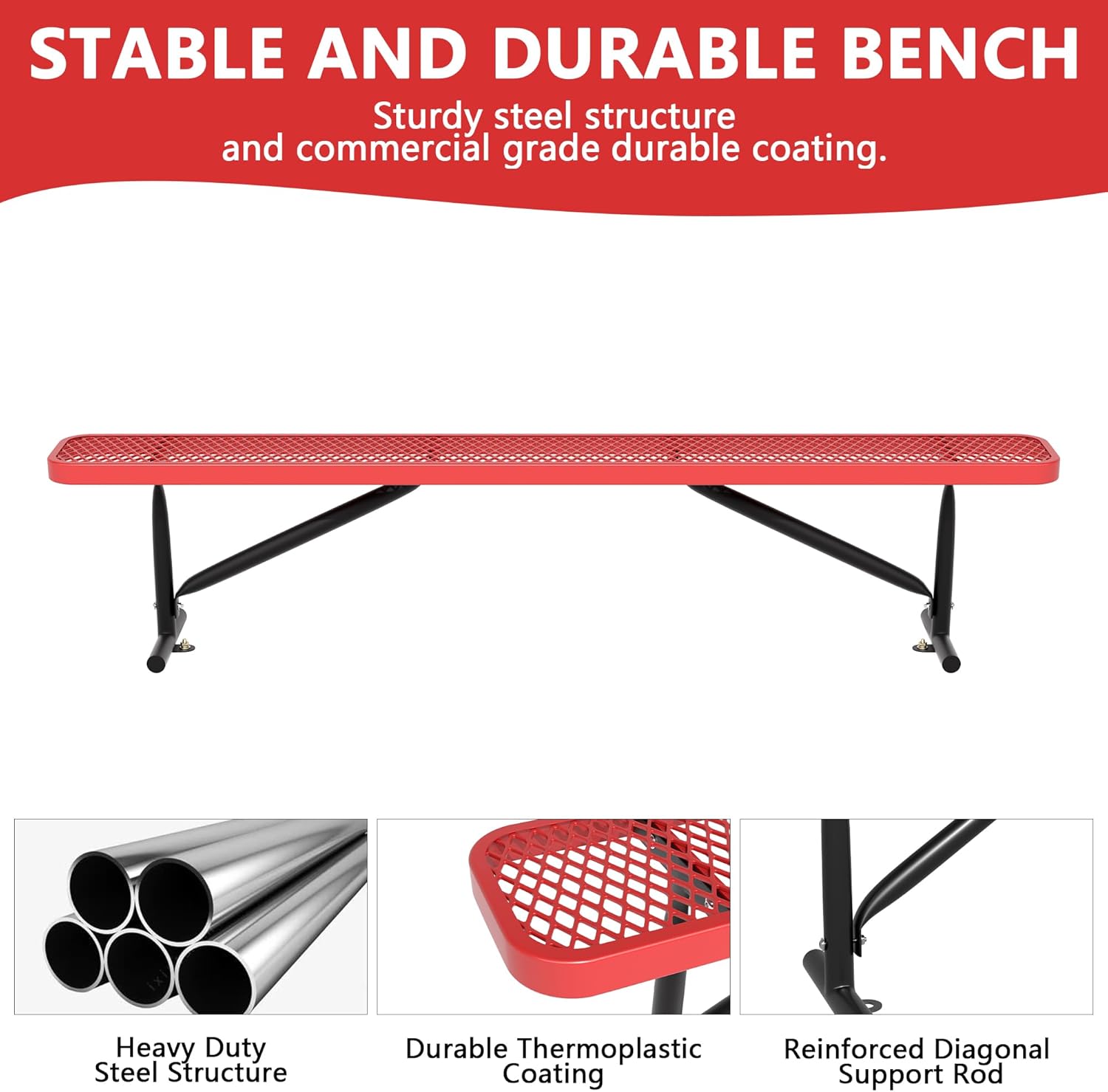 8 Feet Heavy Duty Metal Park Bench for Outside, Outdoor Bench with Portable Frame