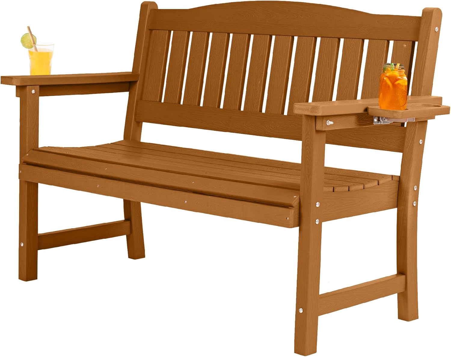 2-Person HIPS Outdoor Bench, Weatherproof Garden Bench with 800 lbs Weight Capacity, Artificial Wood Grains