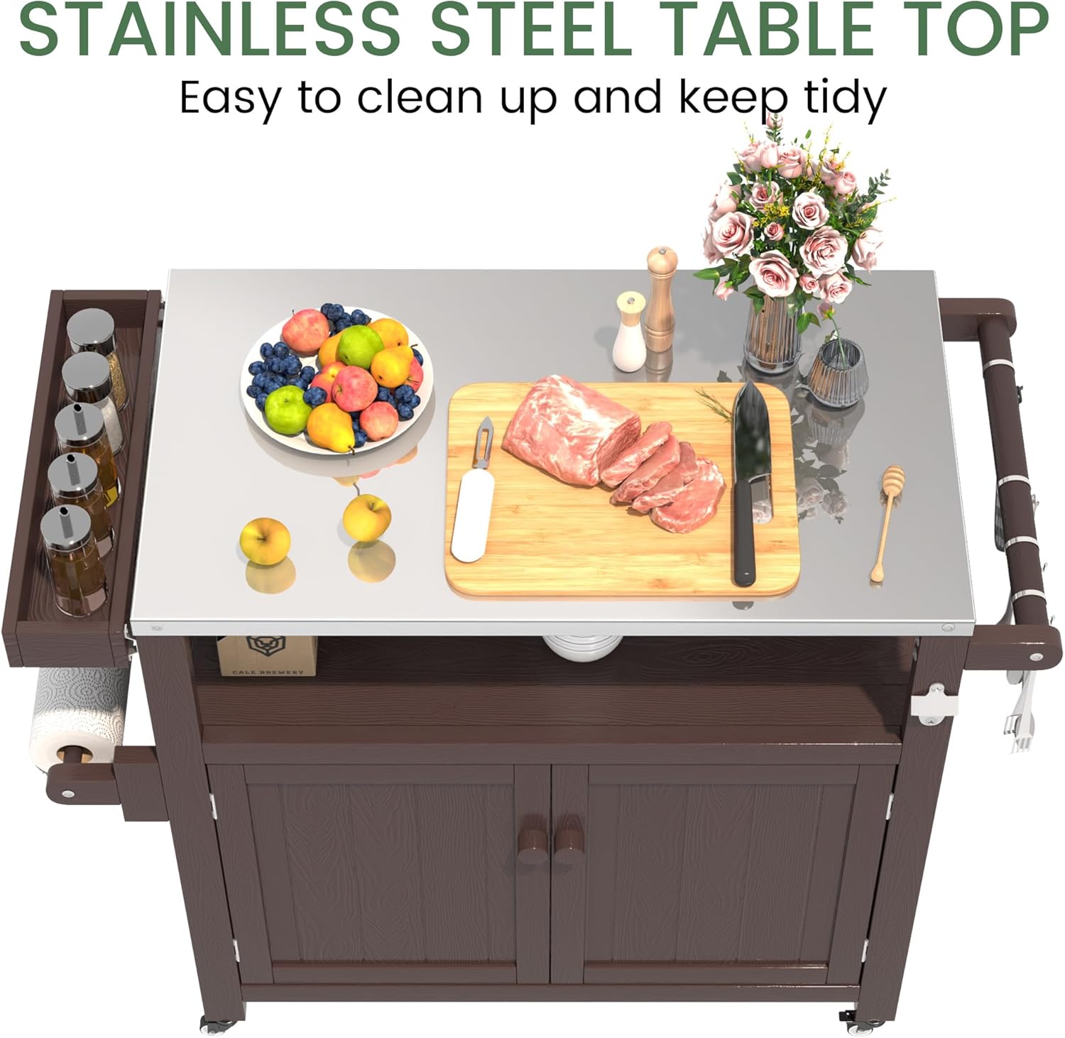 Weatherproof HIPS Outdoor Kitchen Island with Stainless Steel Top & Storage Cabinet