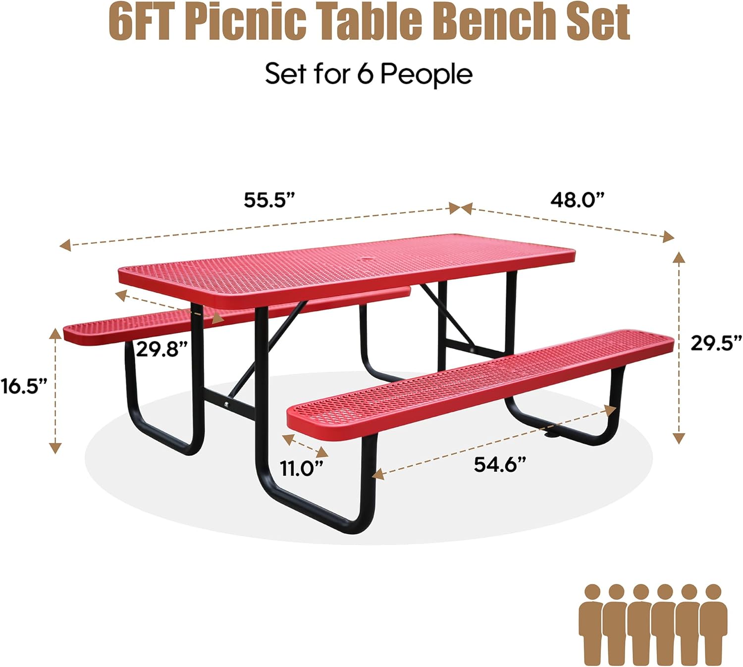 6FT Metal Picnic Tables for Outdoors, Commercial Rectangular Picnic Table and Bench Set
