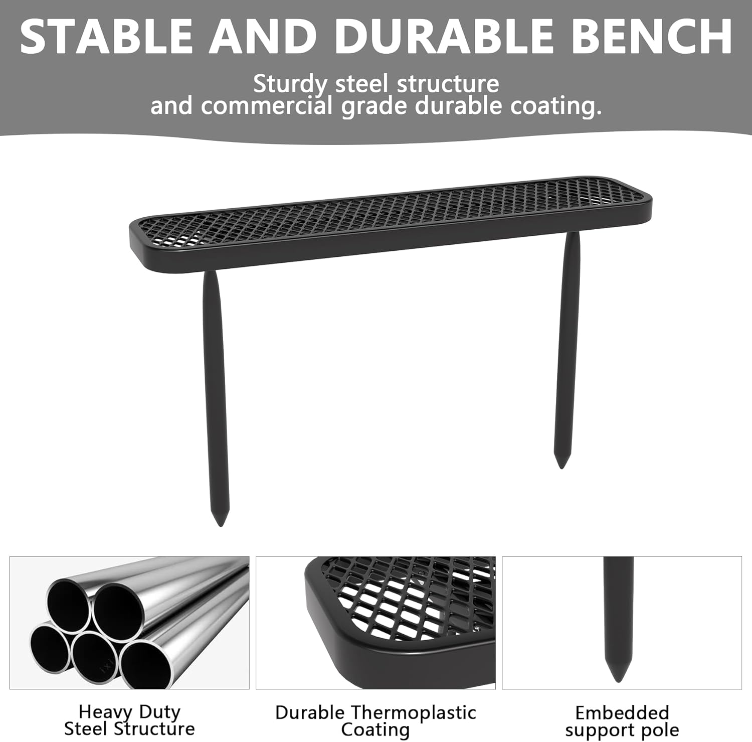 4 FT Heavy Duty Metal Park Bench for Outside, Outdoor Backless Bench with Thermoplastic Coating