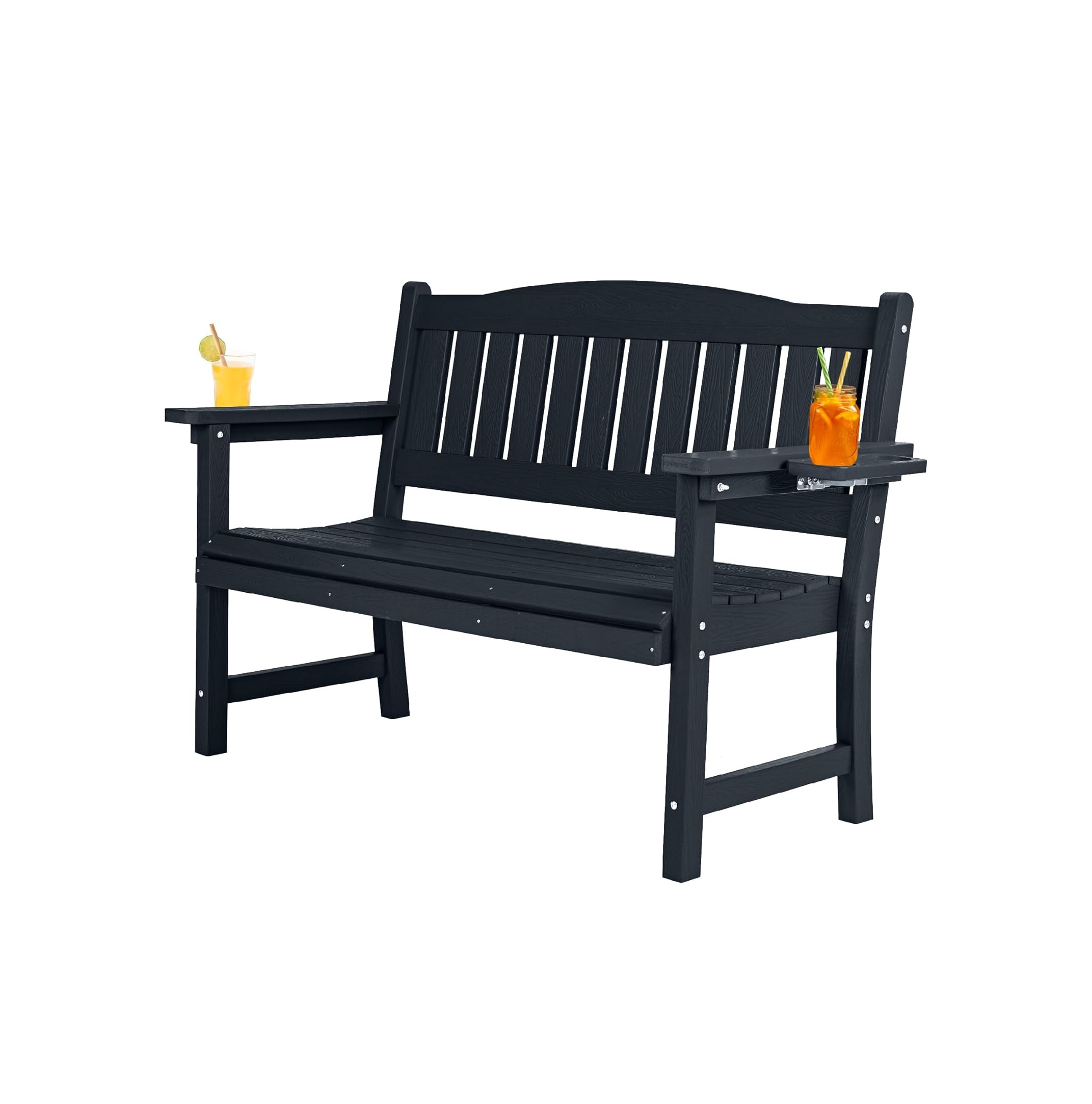 2-Person HIPS Outdoor Bench, Weatherproof Garden Bench with 800 lbs Weight Capacity, Artificial Wood Grains