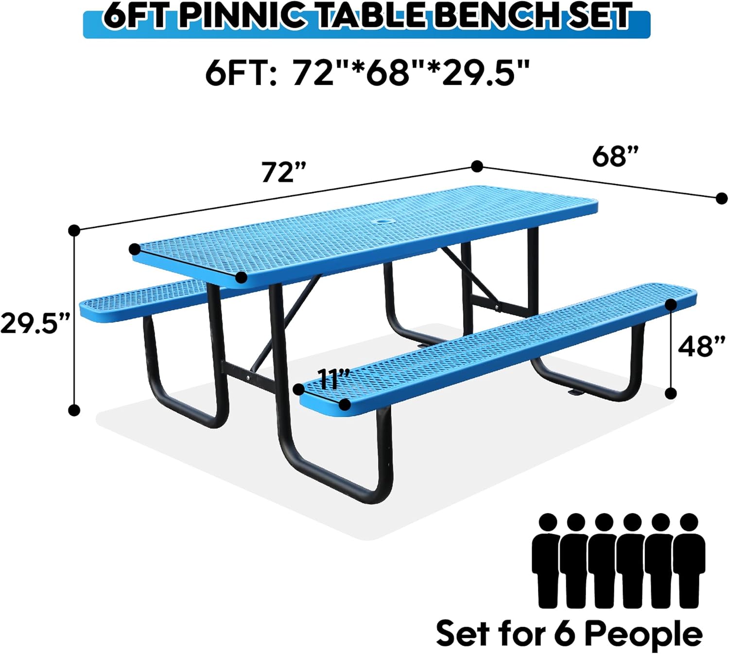 6FT Metal Picnic Tables for Outdoors, Commercial Rectangular Picnic Table and Bench Set