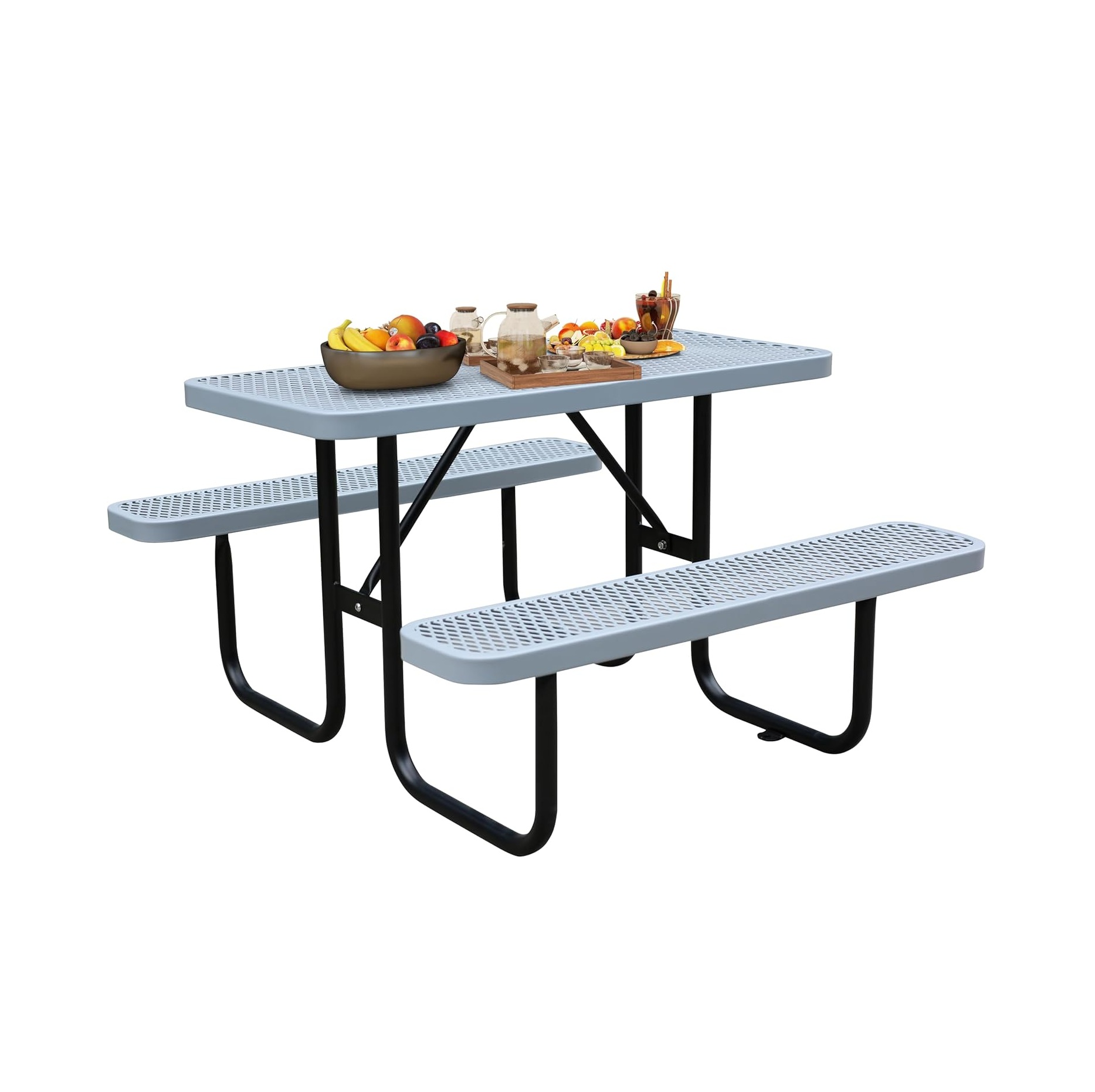 4FT Metal Picnic Tables for Outdoors, Commercial Rectangular Picnic Table and Bench Set