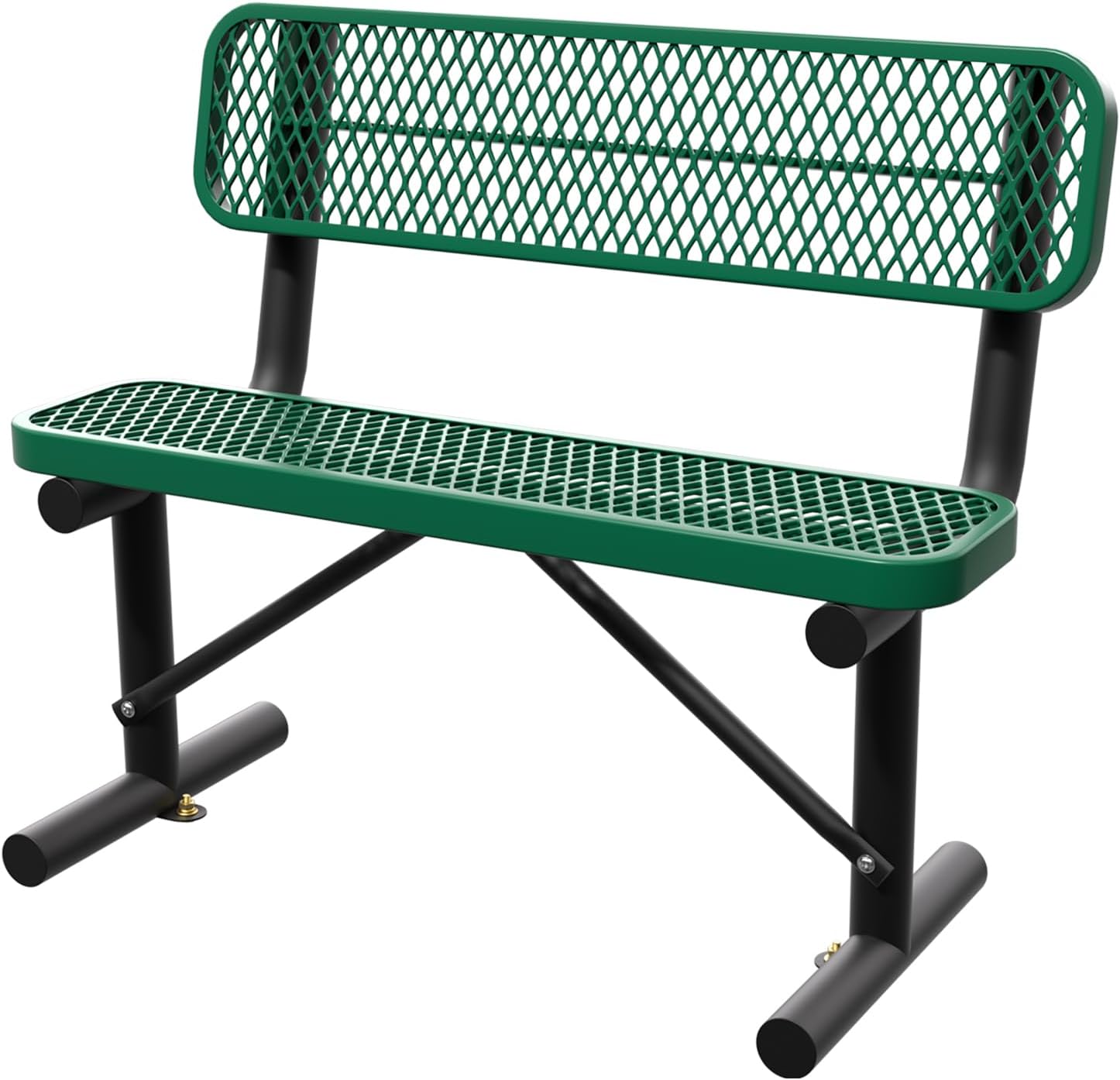 4 Feet Steel Metal Park Bench for Outside, Outdoor Bench with Backrest & Portable Frame, Thermoplastic Coating