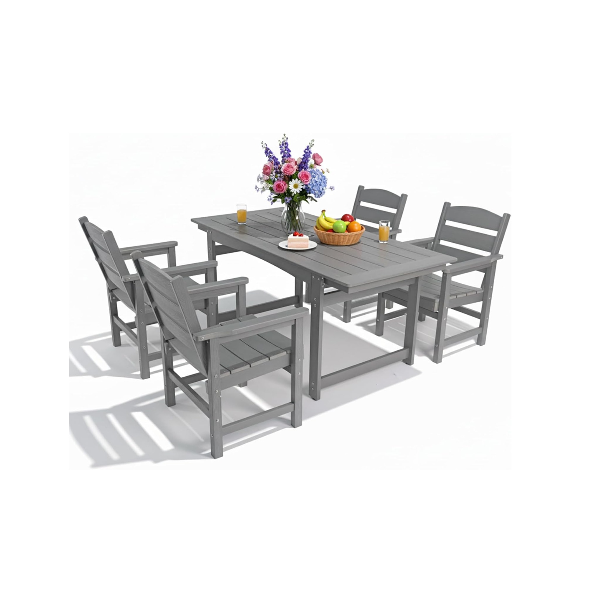 5-Piece HIPS Patio Dining Set, Outdoor Dining Table and Chairs Set with Umbrella Hole, Weatherproof Dining Table Set for 4 Person