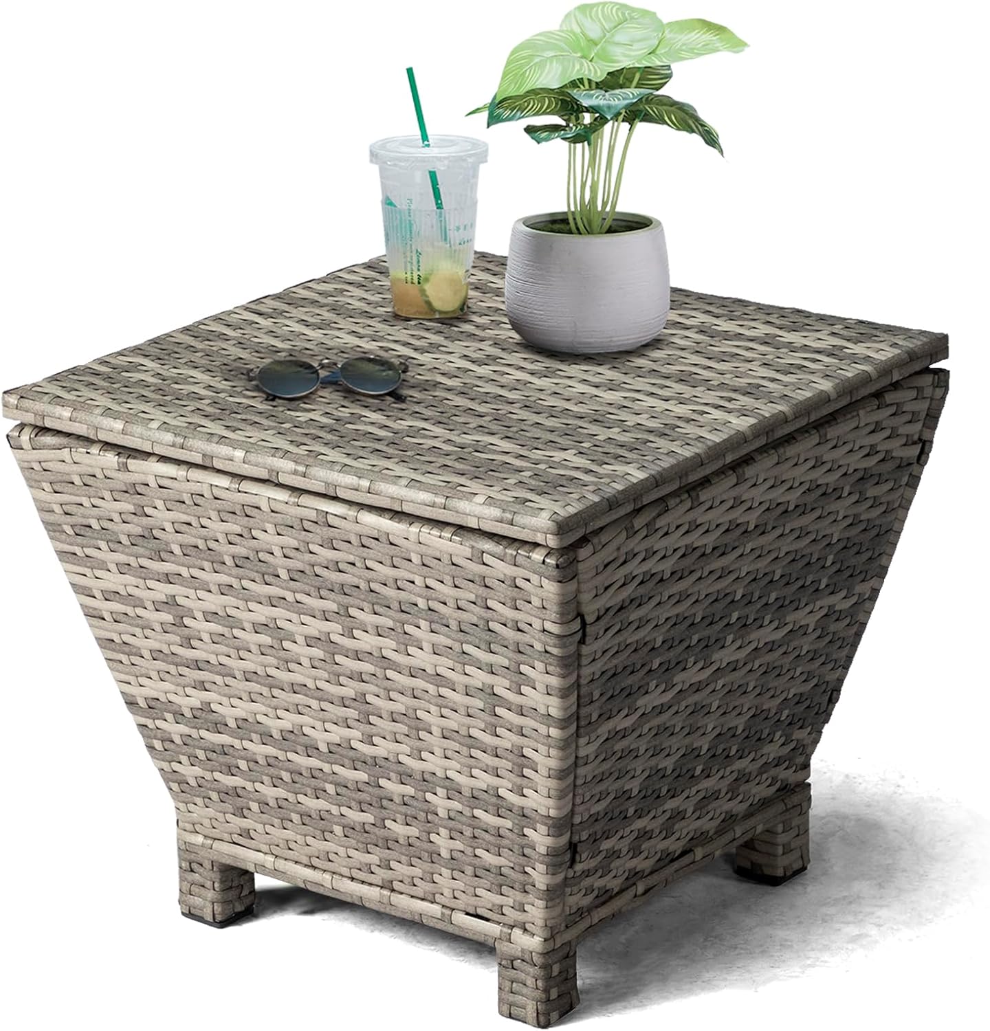 13-Gallon Patio Deck Box Outdoor Wicker Side Table for Poolside Balcony Storage Table