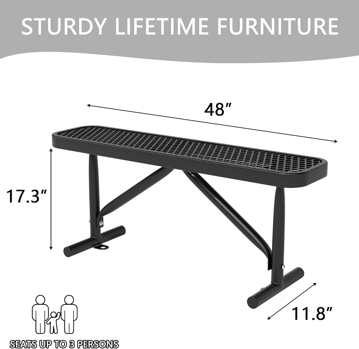 4 Feet Metal Park Bench for Outside, Outdoor Heavy Duty Garden Bench with Portable Frame