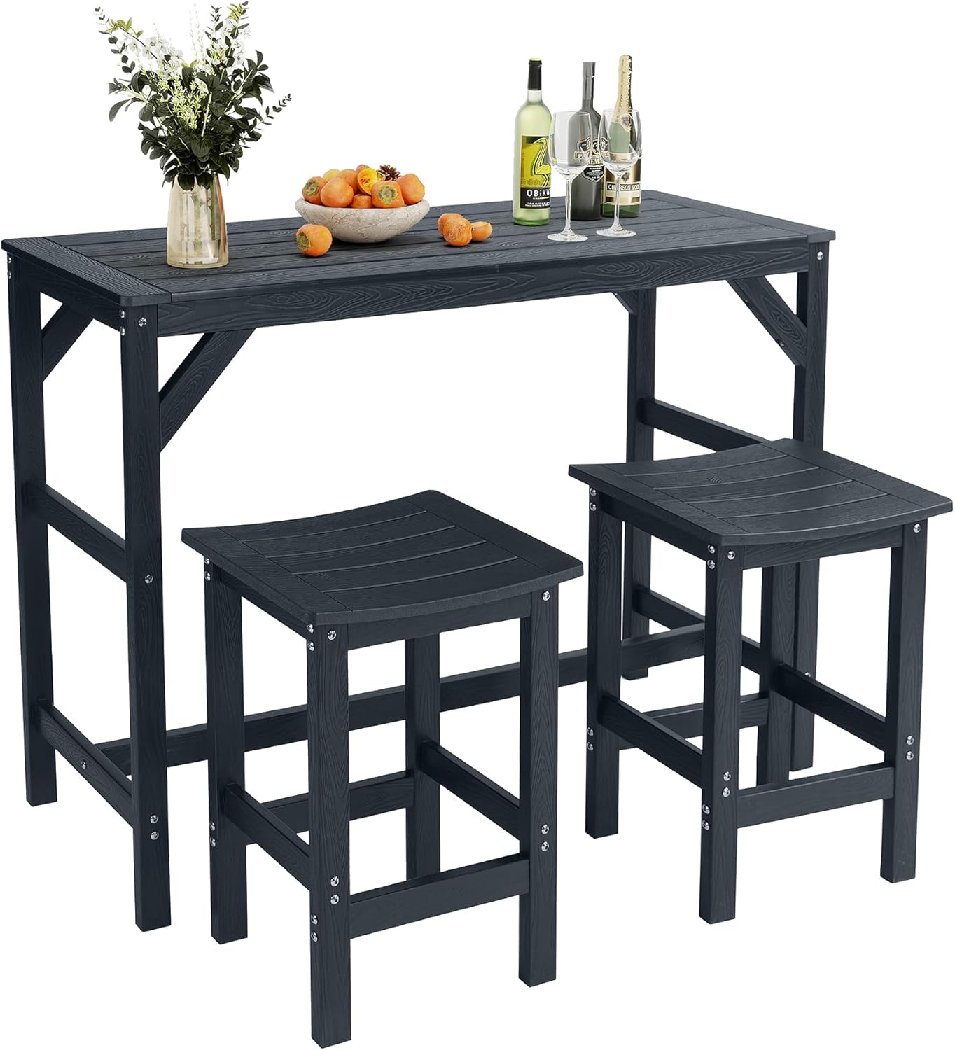 3Pcs HIPS Outdoor Patio Bar Set, All Weather HIPS Bar Table and Chairs Set for Outside, 55" Rectangular High Top Bar Table with 2 Bar Stools