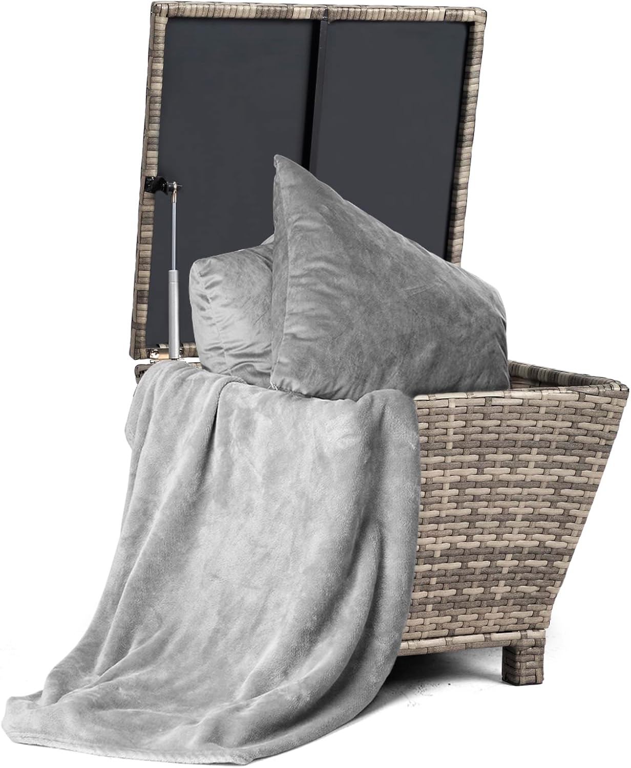 13-Gallon Patio Deck Box Outdoor Wicker Side Table for Poolside Balcony Storage Table