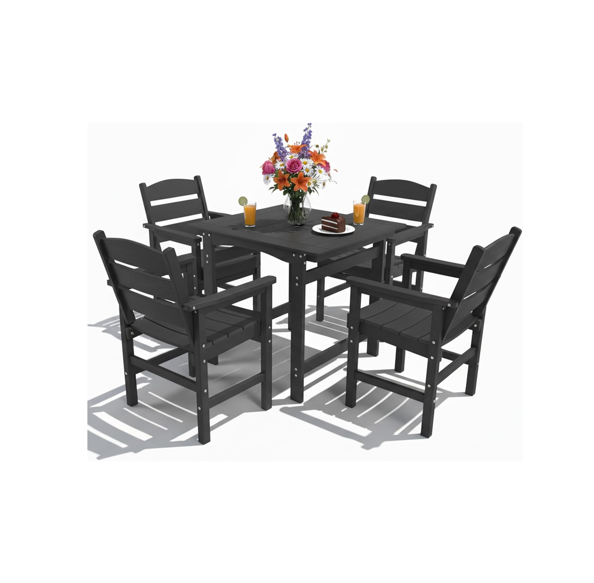 5-Piece HIPS Patio Dining Set, Outdoor Dining Table and Chairs Set with Umbrella Hole, Weatherproof Dining Table Set for 6 Person