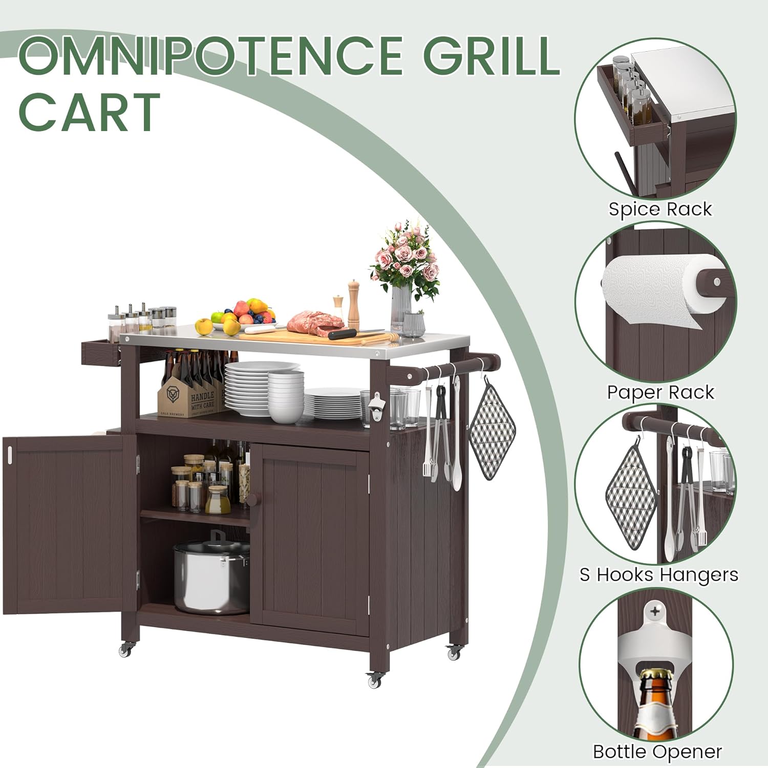 Weatherproof HIPS Outdoor Kitchen Island with Stainless Steel Top & Storage Cabinet