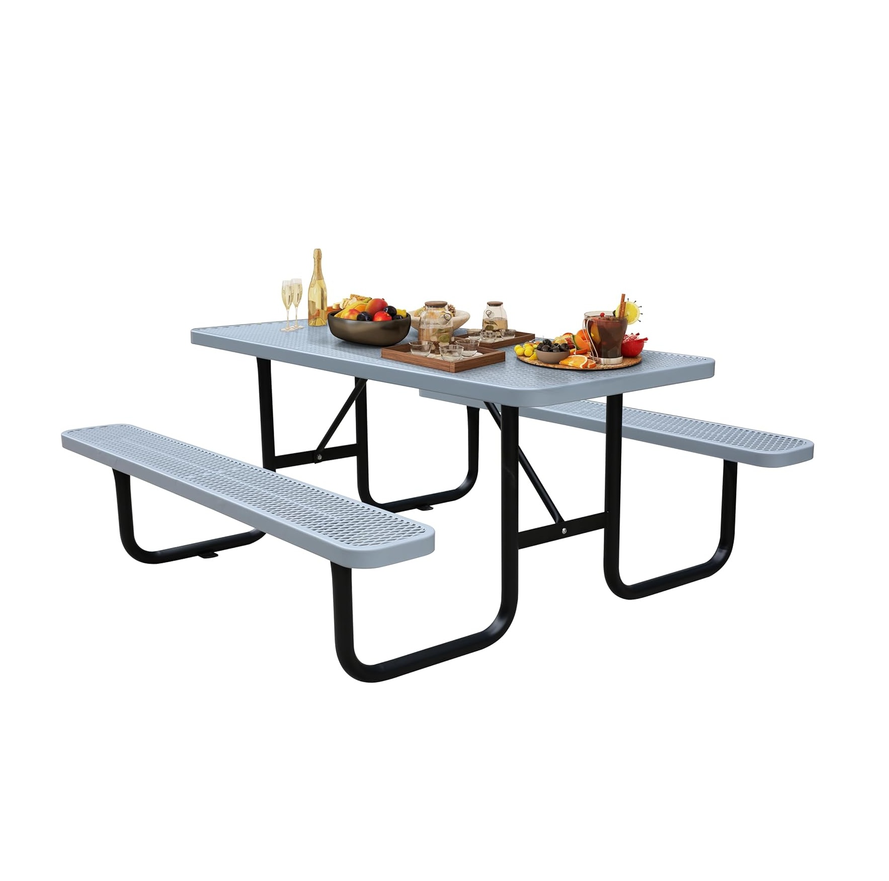 6FT Metal Picnic Tables for Outdoors, Commercial Rectangular Picnic Table and Bench Set