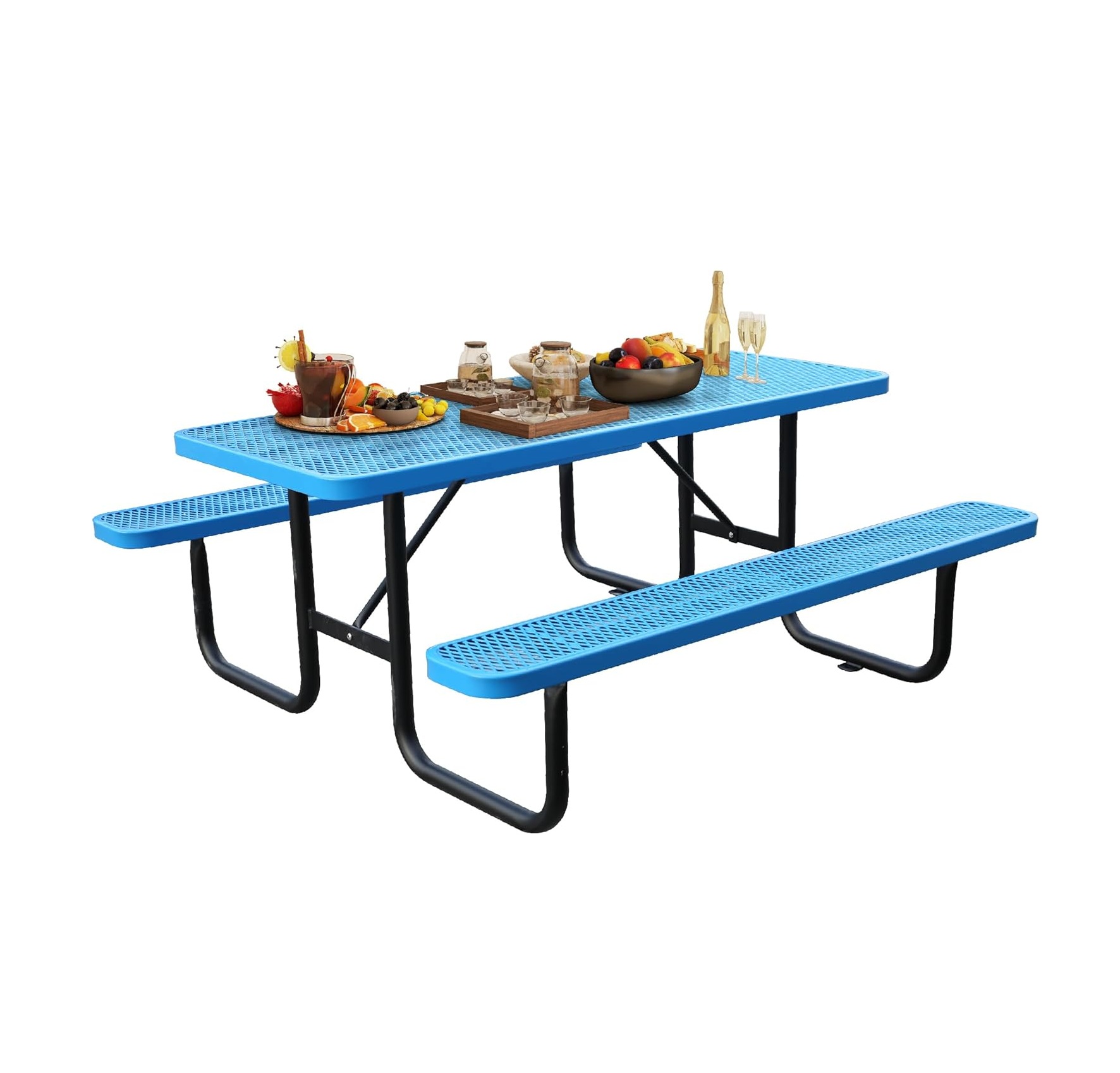 6FT Metal Picnic Tables for Outdoors, Commercial Rectangular Picnic Table and Bench Set