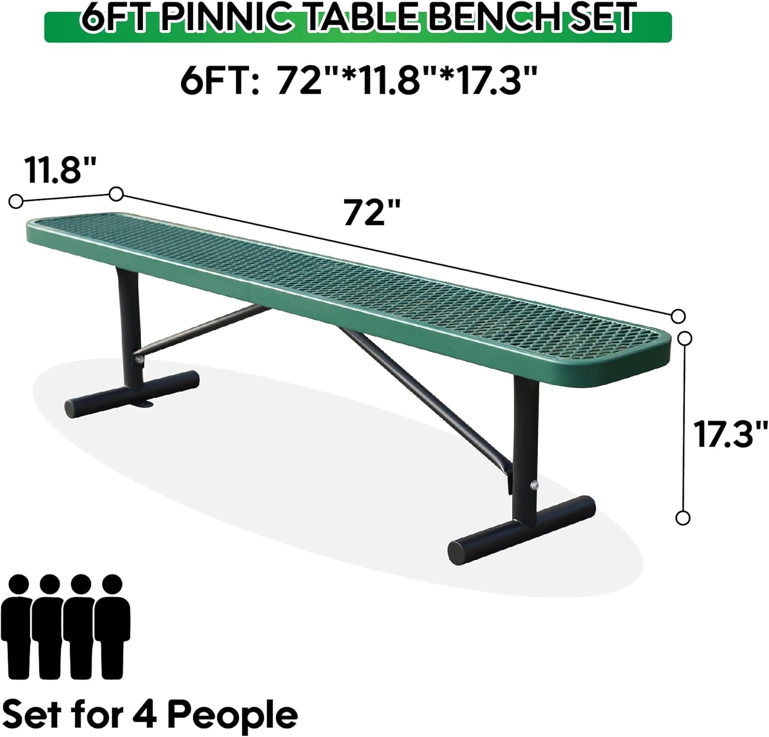 6 Feet Heavy Duty Metal Park Bench for Outside, Outdoor Bench with Portable Frame, Commercial Benches for Shopping Mall, Store, Park, Patio, Deck