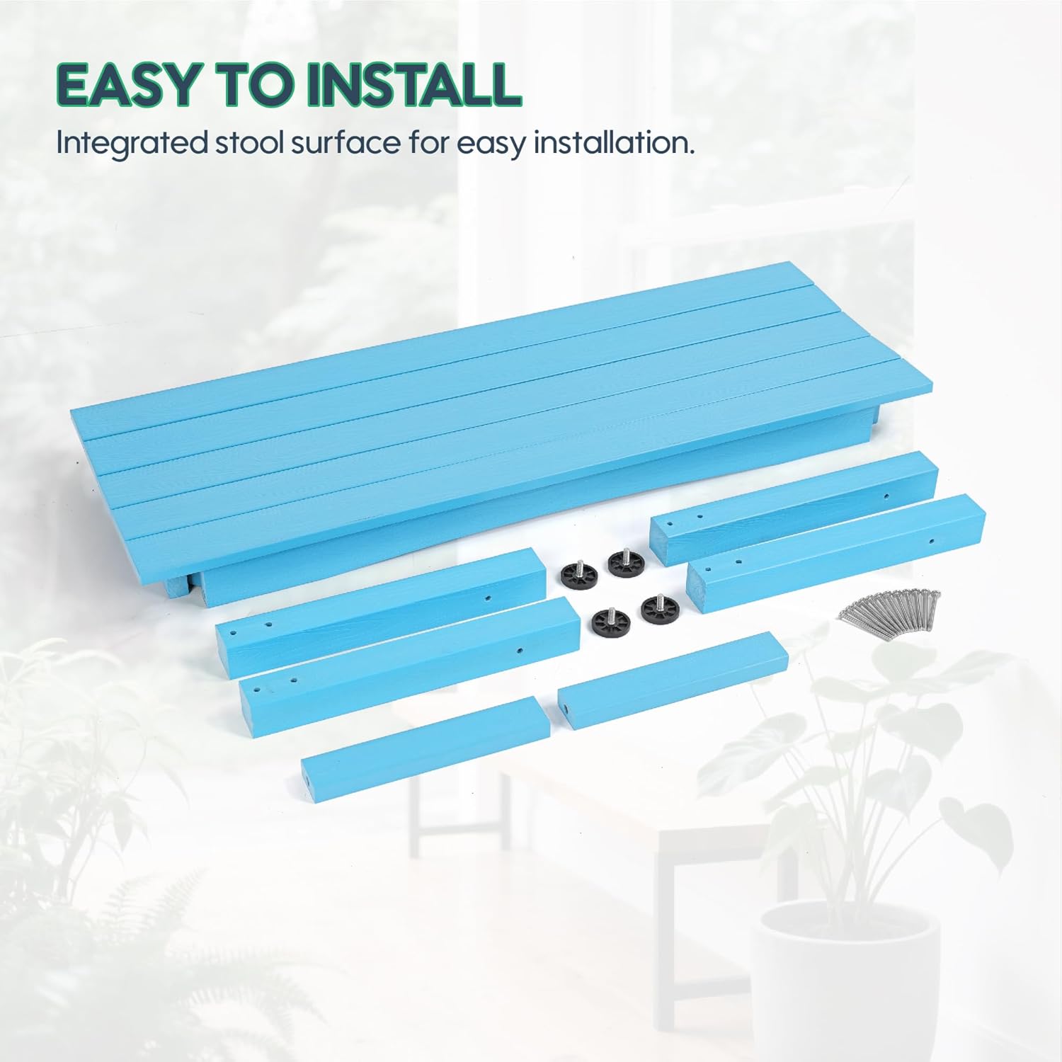 Weatherproof HIPS Outdoor Bench, 2-Person Patio Dining Bench, All-Weather Poly Lumber Garden Bench