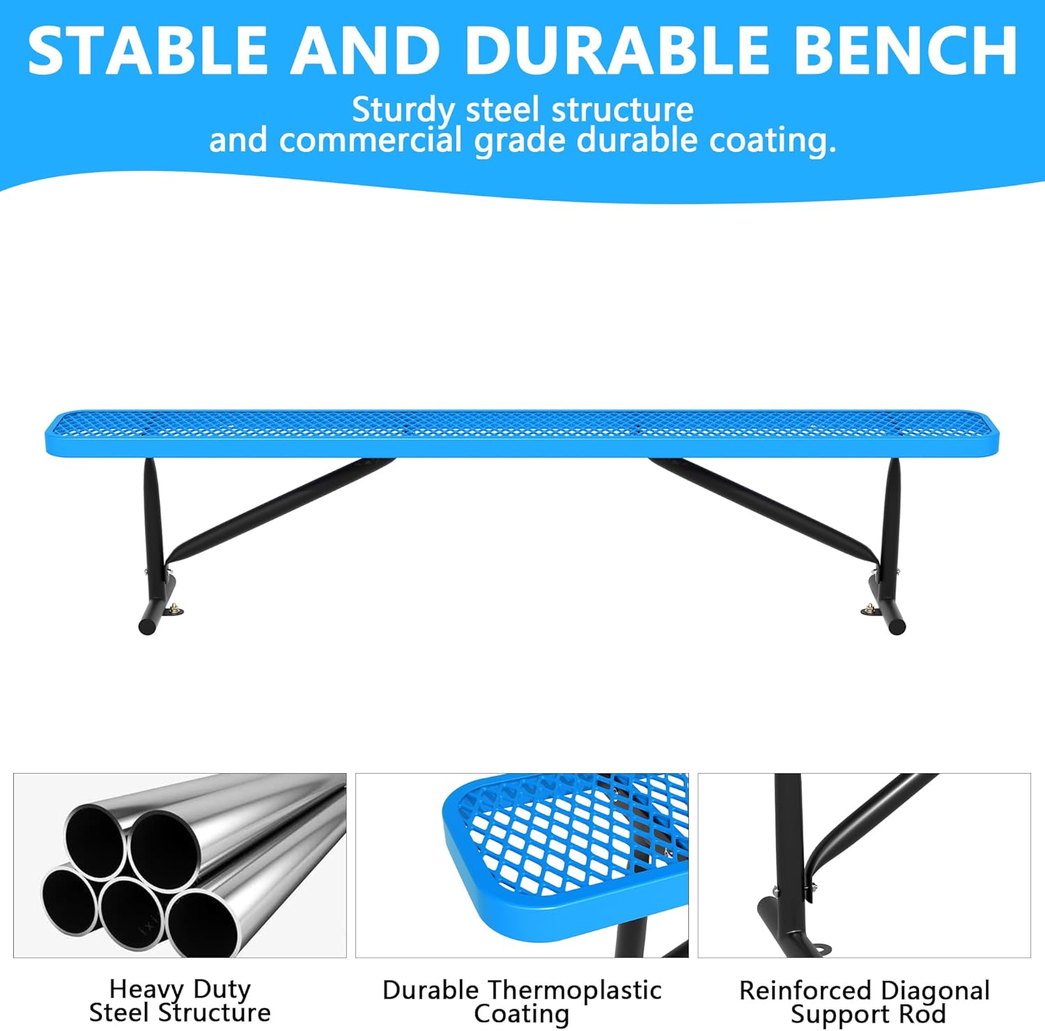8 Feet Heavy Duty Metal Park Bench for Outside, Outdoor Bench with Portable Frame, Commercial Benches for Shopping Mall, Store