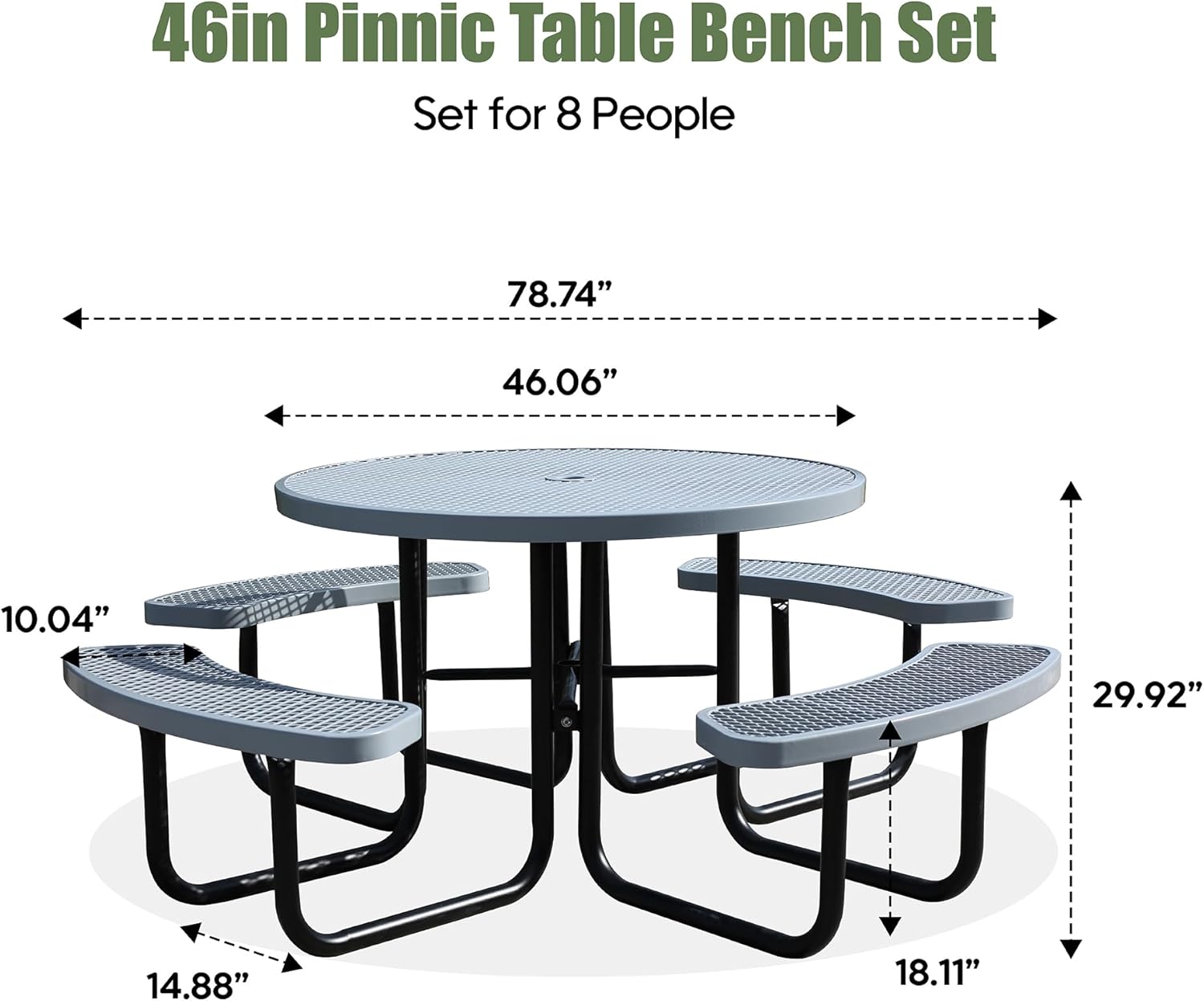8-Person Picnic Tables for Outdoors, Industrial 46" Expanded Metal Round Picnic Table