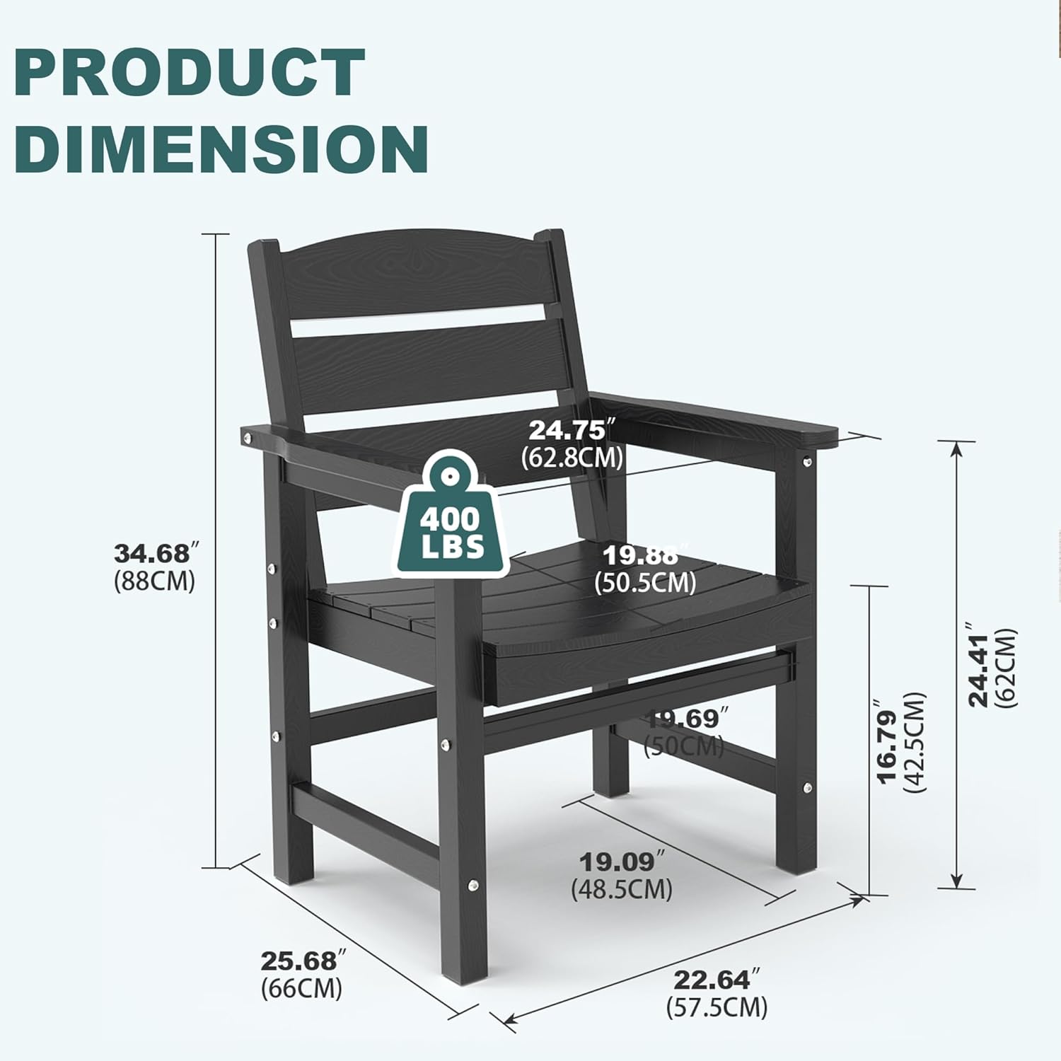 Patio Dining Chair Set of 2, Poly Lumber Outdoor Dining Chairs, Weather Resistant HIPS Outdoor Chairs