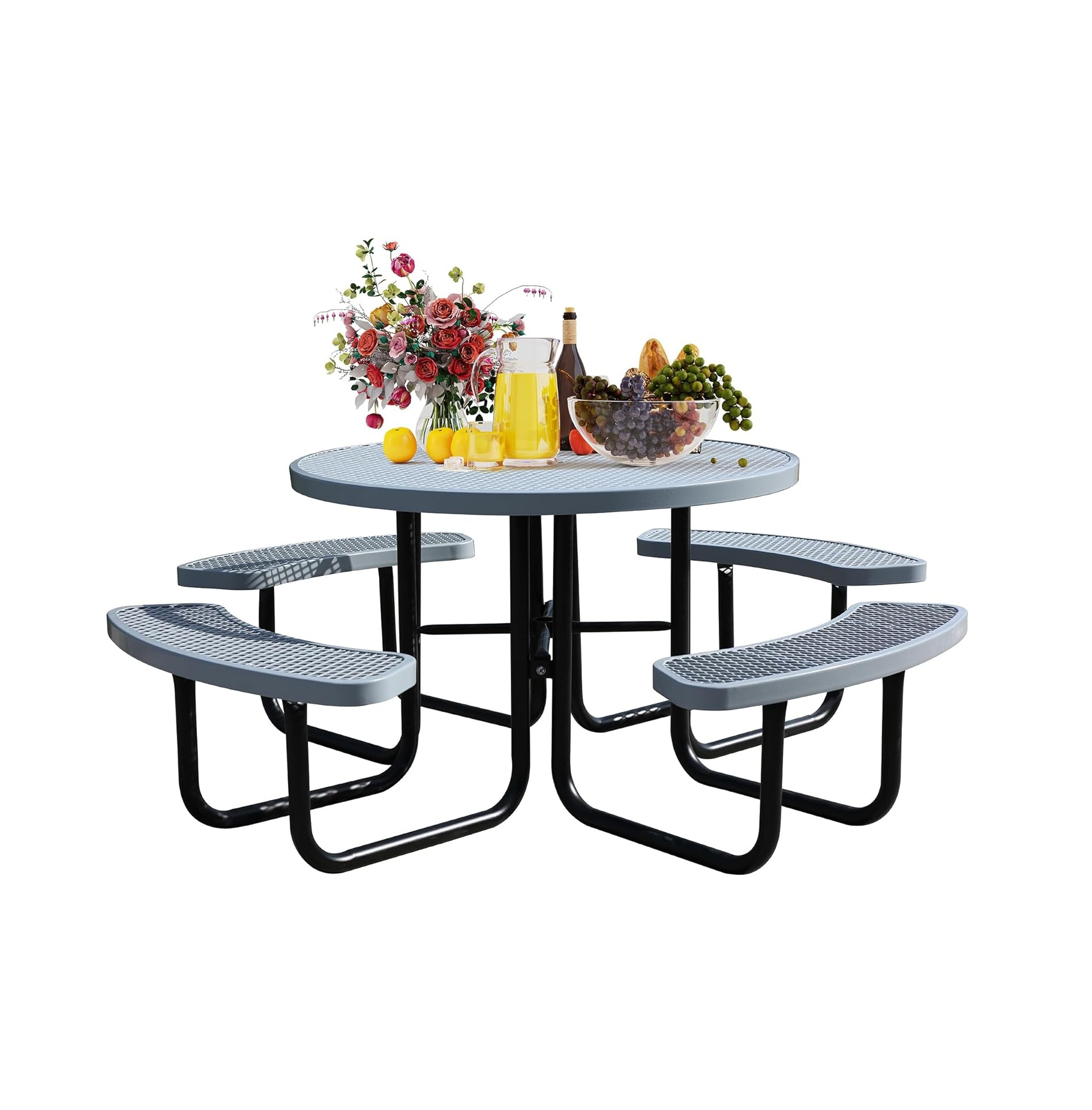 8-Person Picnic Tables for Outdoors, Industrial 46" Expanded Metal Round Picnic Table