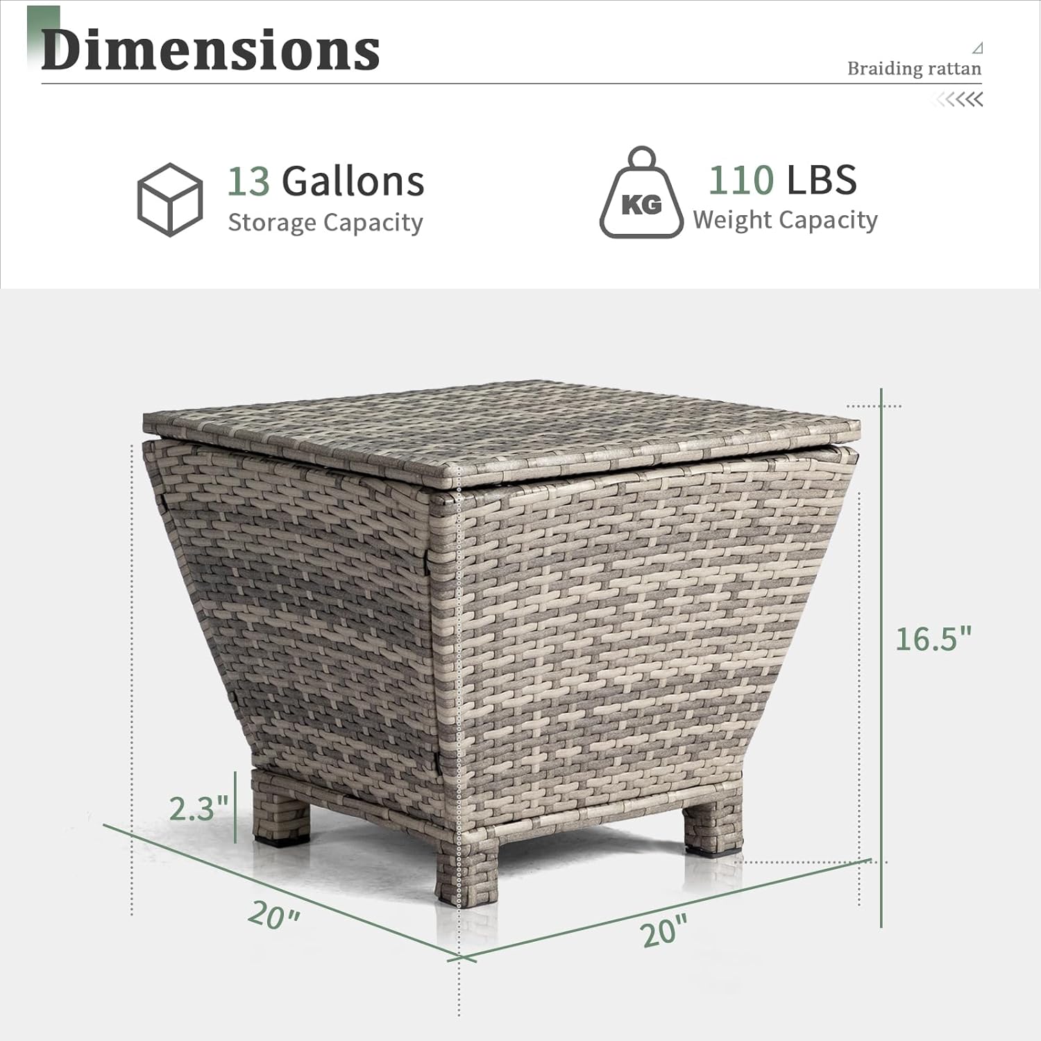 13-Gallon Patio Deck Box Outdoor Wicker Side Table for Poolside Balcony Storage Table