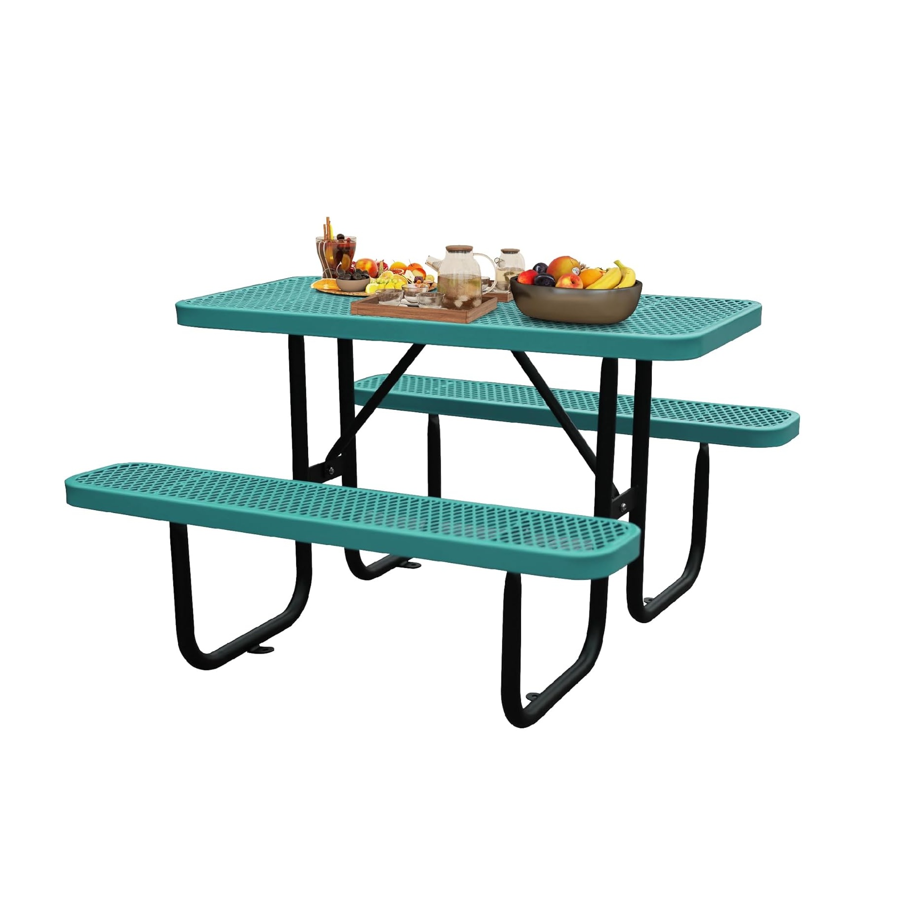 4FT Metal Picnic Tables for Outdoors, Commercial Rectangular Picnic Table and Bench Set