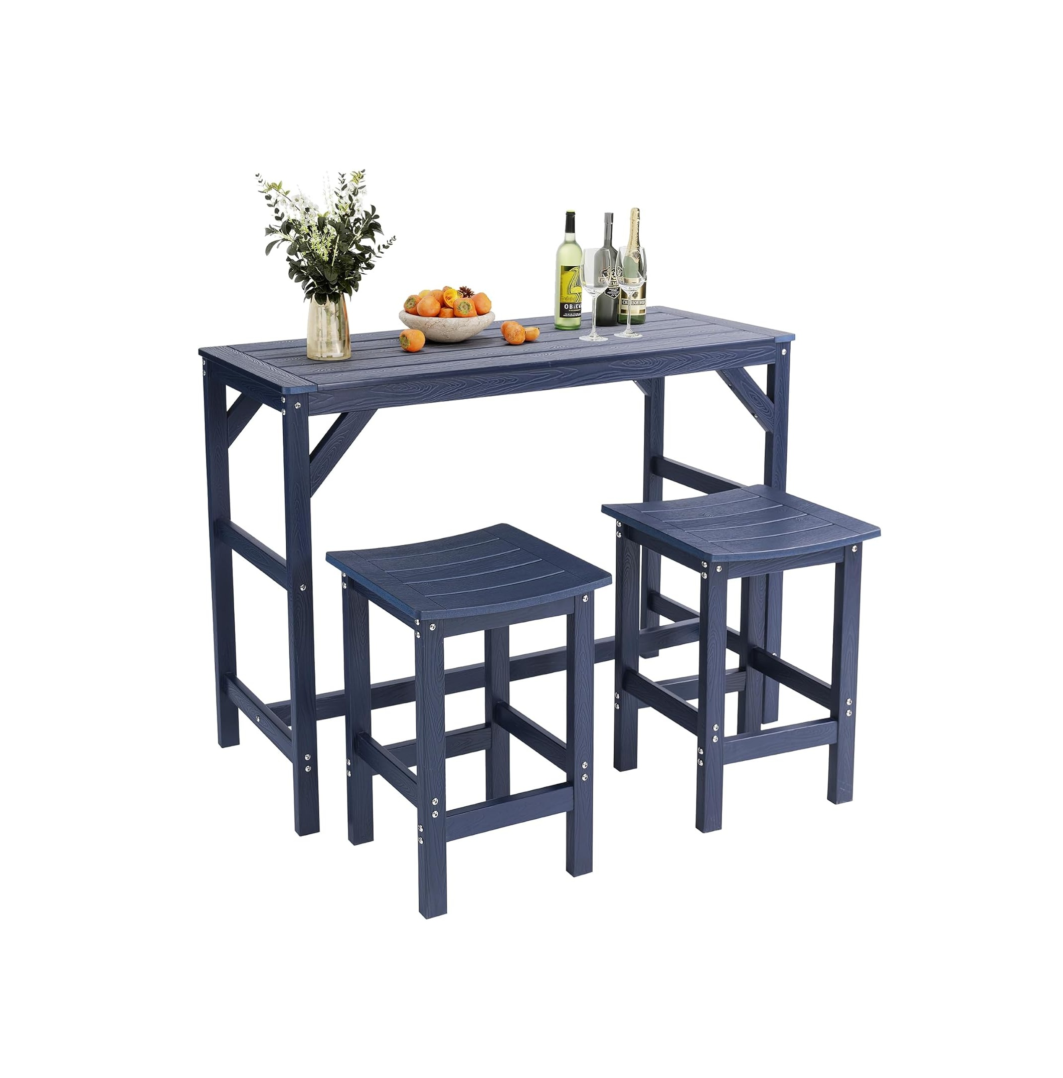 3Pcs HIPS Outdoor Patio Bar Set, All Weather HIPS Bar Table and Chairs Set for Outside, 55" Rectangular High Top Bar Table with 2 Bar Stools