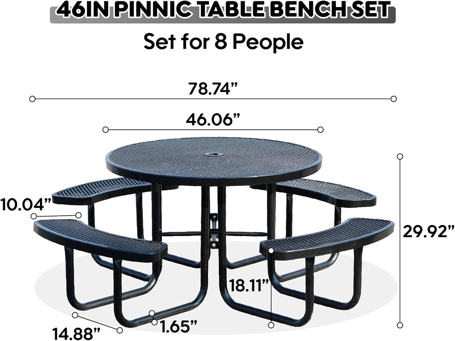 8-Person Picnic Tables for Outdoors, Industrial 46" Expanded Metal Round Picnic Table