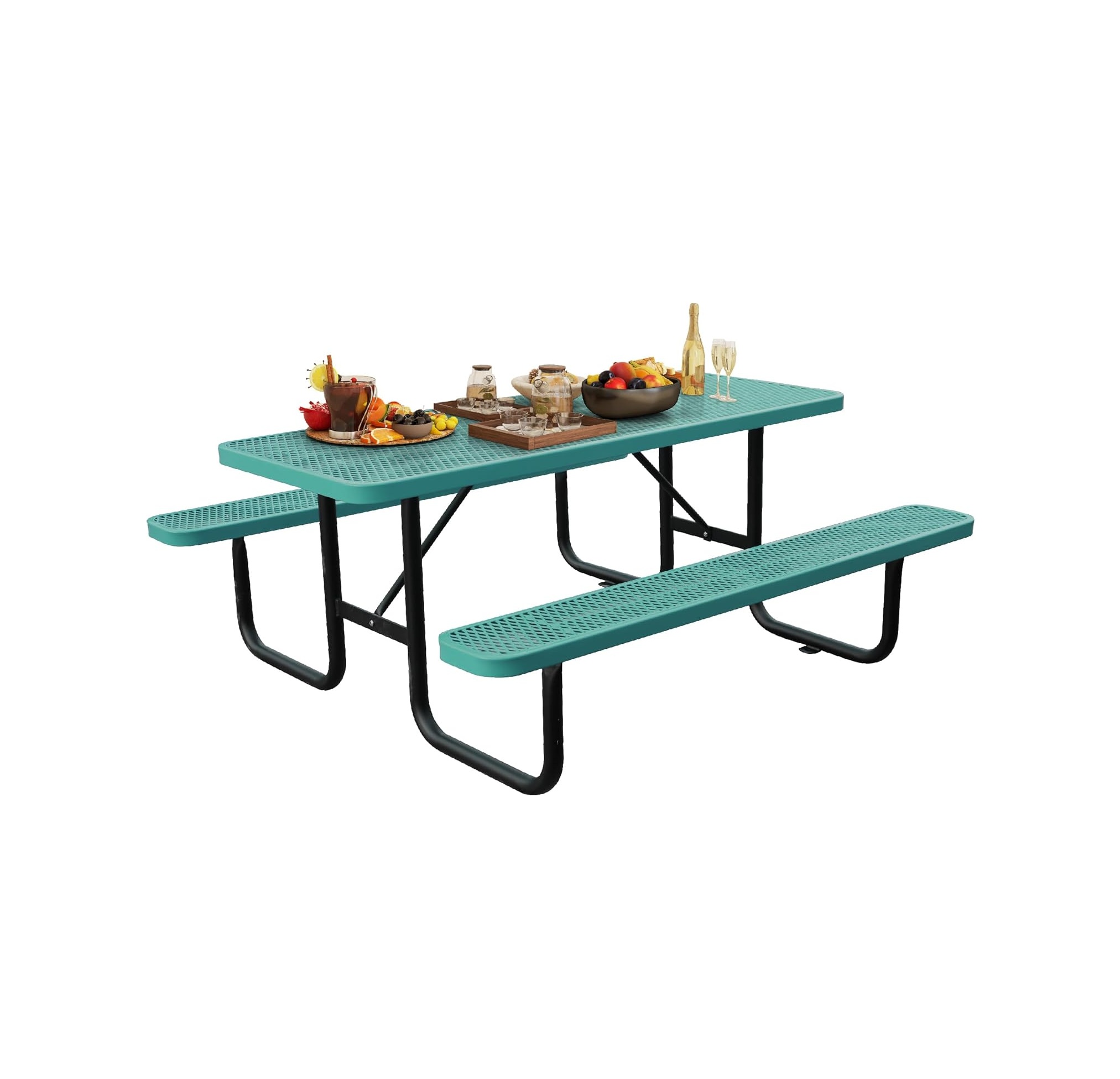 6FT Metal Picnic Tables for Outdoors, Commercial Rectangular Picnic Table and Bench Set