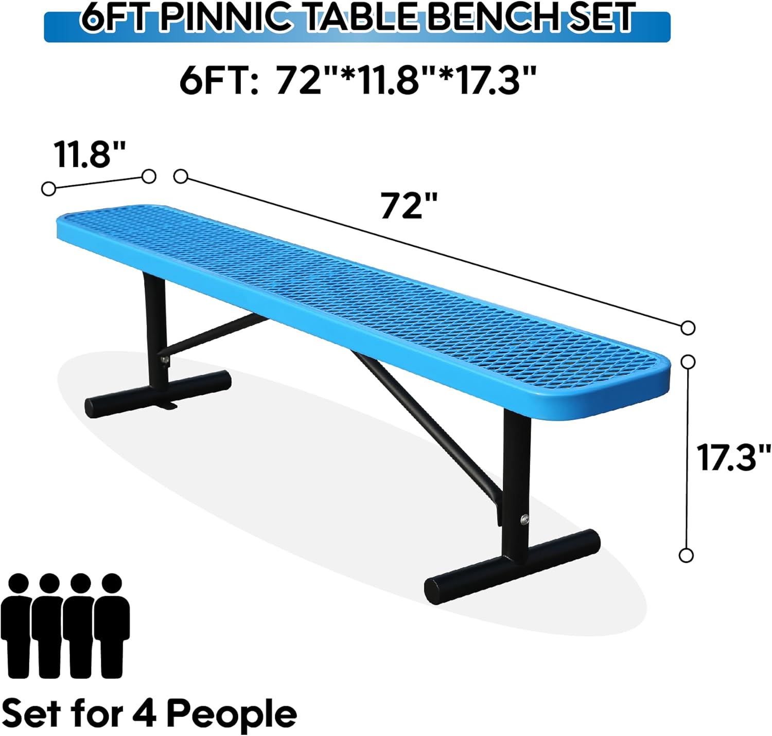 6 Feet Heavy Duty Metal Park Bench for Outside, Outdoor Bench with Portable Frame, Commercial Benches