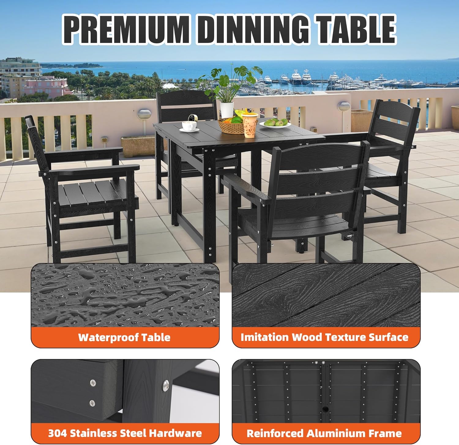 Patio Dining Chair Set of 2, Poly Lumber Outdoor Dining Chairs, Weather Resistant HIPS Outdoor Chairs