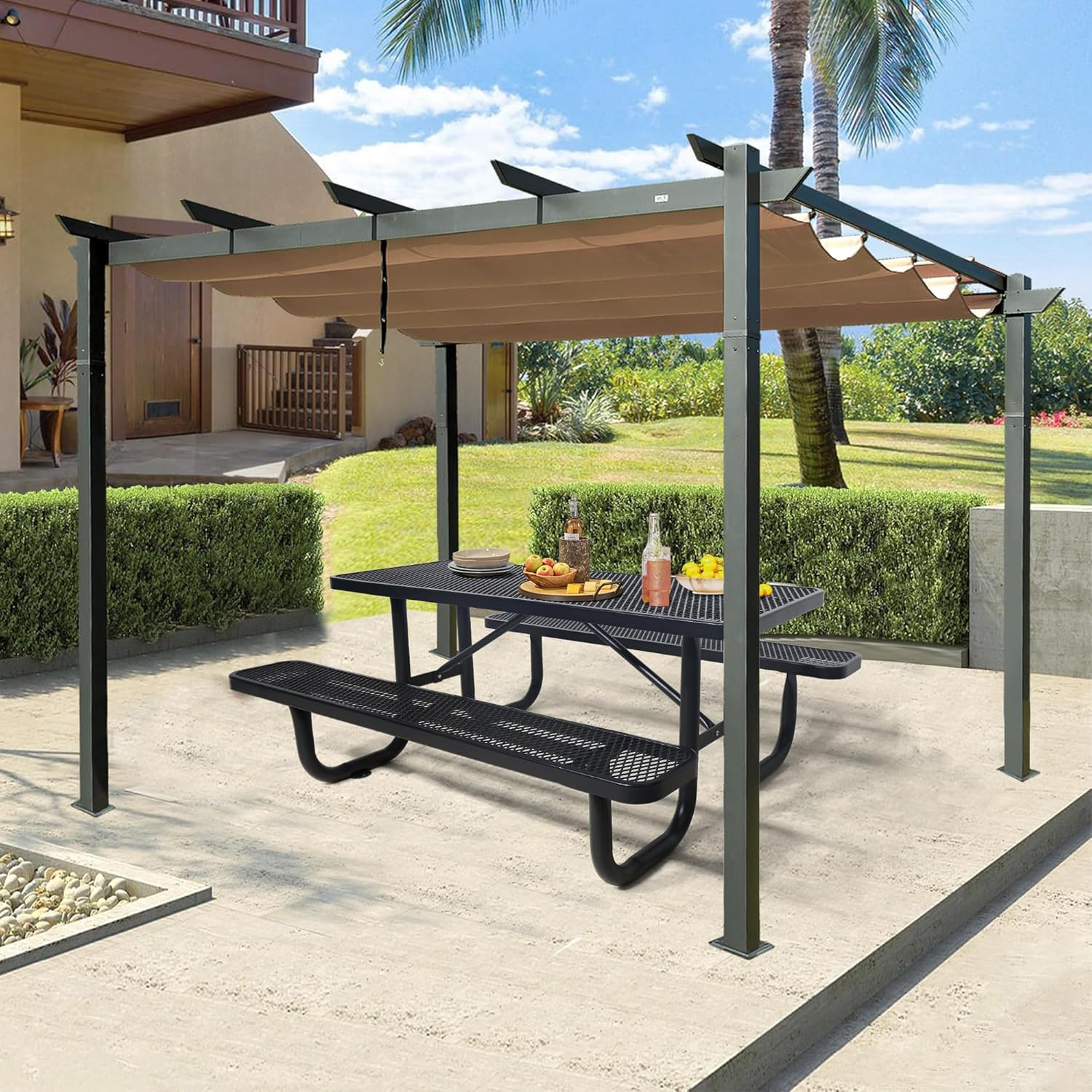 4FT Metal Picnic Tables for Outdoors, Commercial Rectangular Picnic Table and Bench Set for Outside