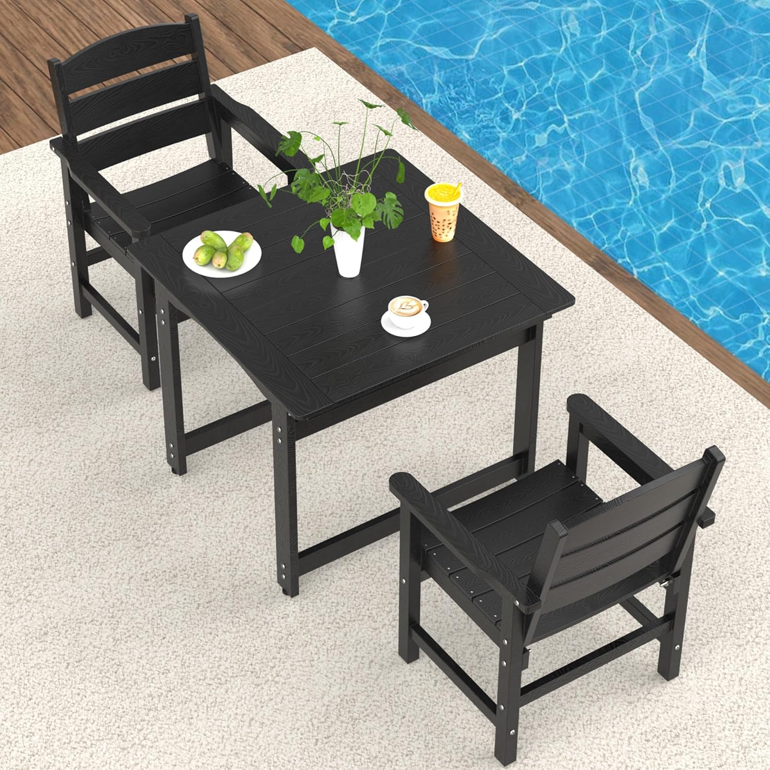3-Piece HIPS Patio Dining Set, Outdoor Dining Table and Chairs Set with Umbrella Hole, Weatherproof Dining Table Set for 2 Person