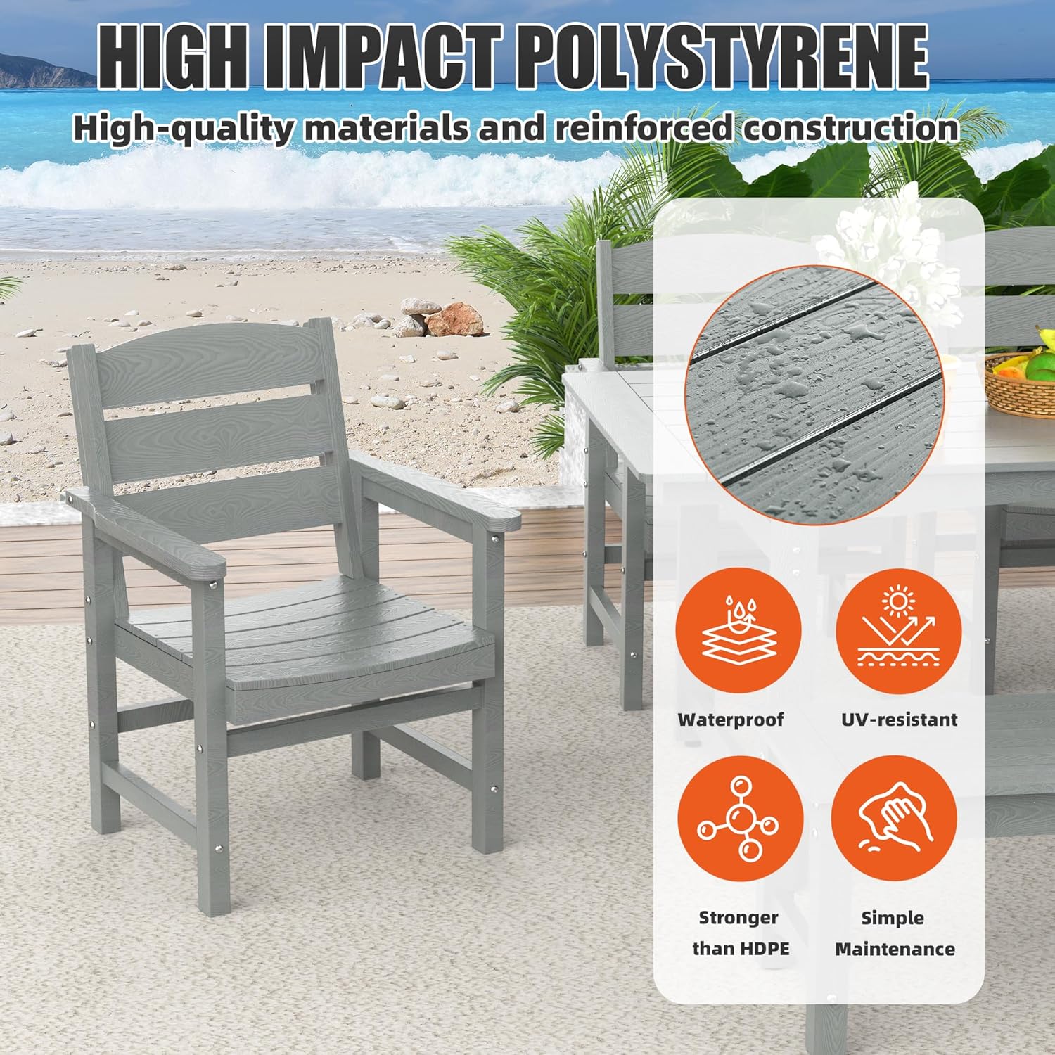 6-Piece HIPS Patio Dining Set, Outdoor Dining Table and Chairs Set with Umbrella Hole, Weatherproof Dining Table Set for 6 Person