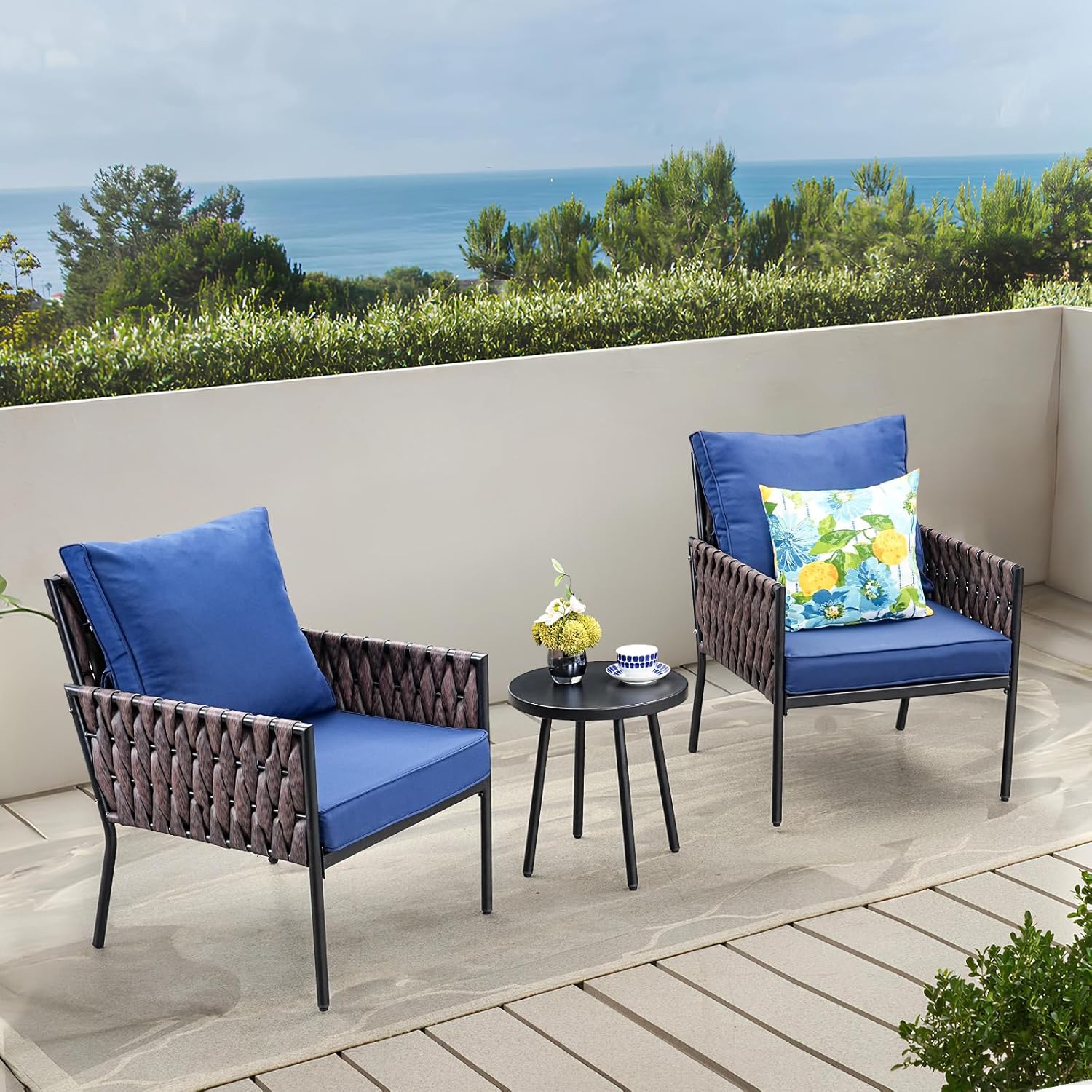 3-Piece Wider Outdoor Metal Seating Sofa with High Back