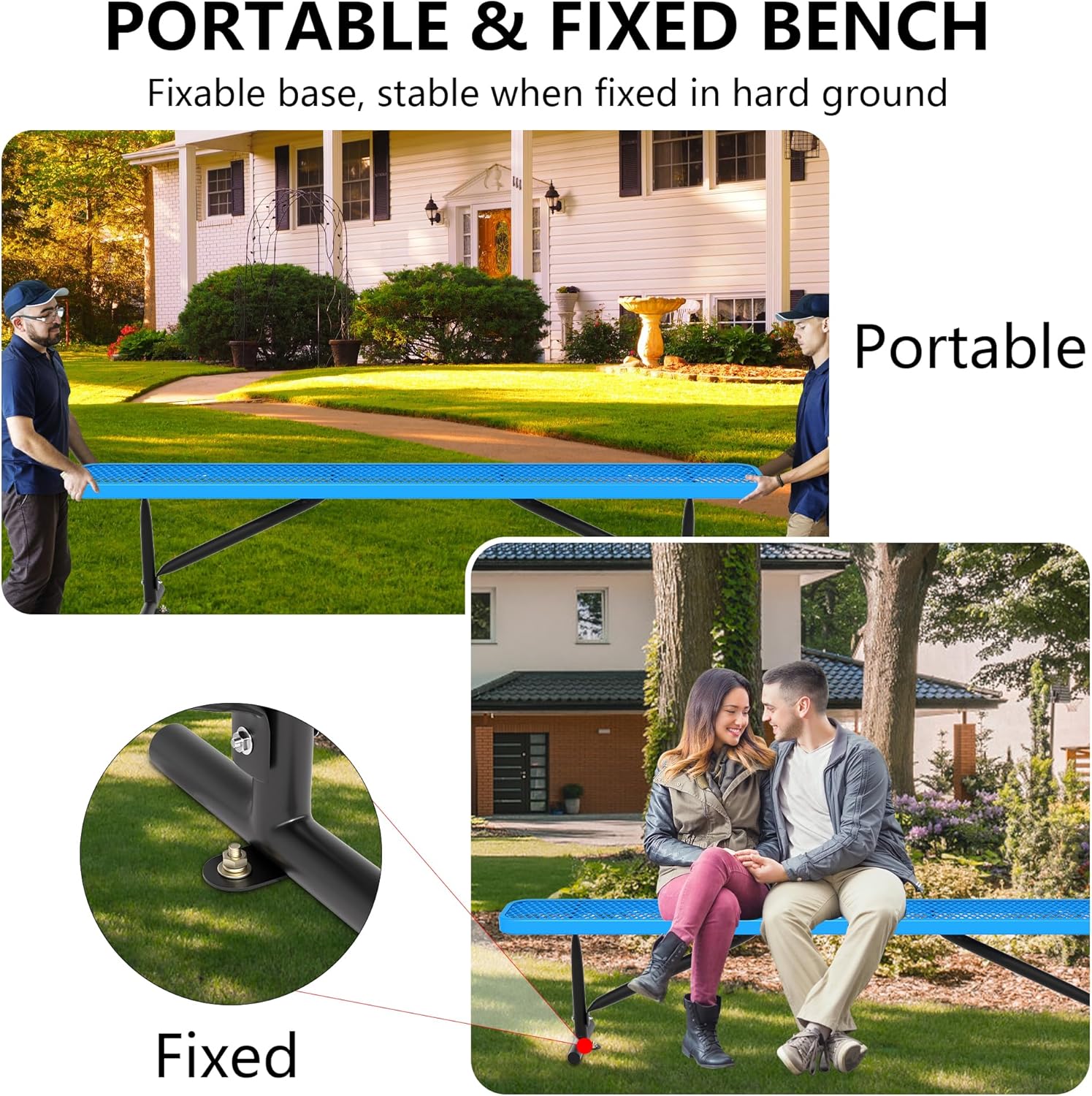 8 Feet Heavy Duty Metal Park Bench for Outside, Outdoor Bench with Portable Frame, Commercial Benches for Shopping Mall, Store