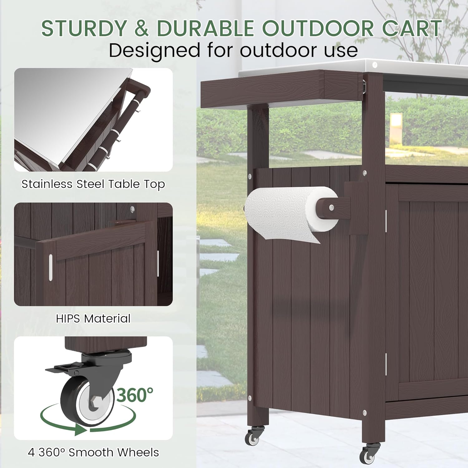 Weatherproof HIPS Outdoor Kitchen Island with Stainless Steel Top & Storage Cabinet