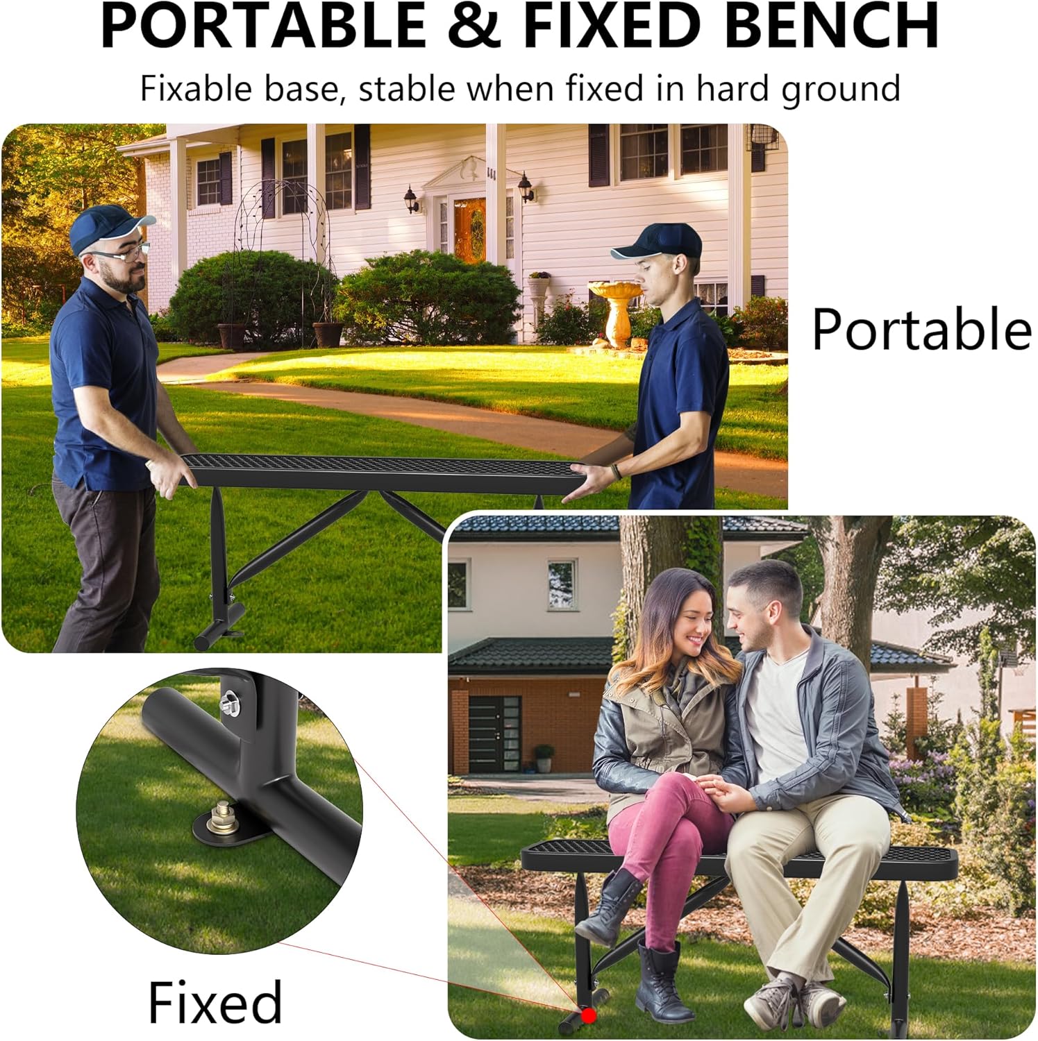 4 Feet Metal Park Bench for Outside, Outdoor Heavy Duty Garden Bench with Portable Frame