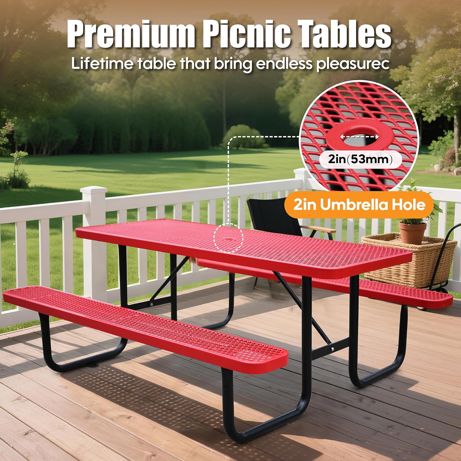 6FT Metal Picnic Tables for Outdoors, Commercial Rectangular Picnic Table and Bench Set