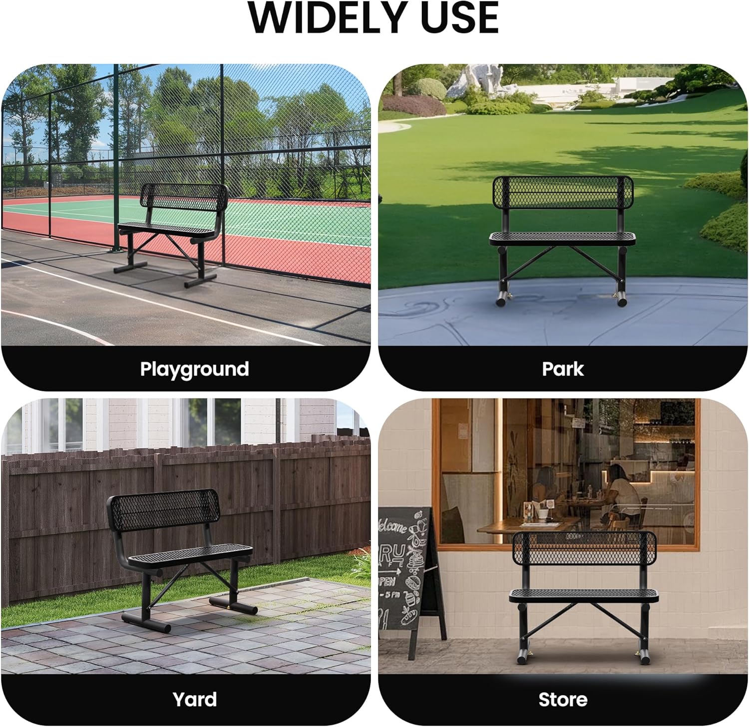 4 Feet Heavy Duty Metal Park Bench for Outside, Outdoor Bench with Backrest & Portable Frame
