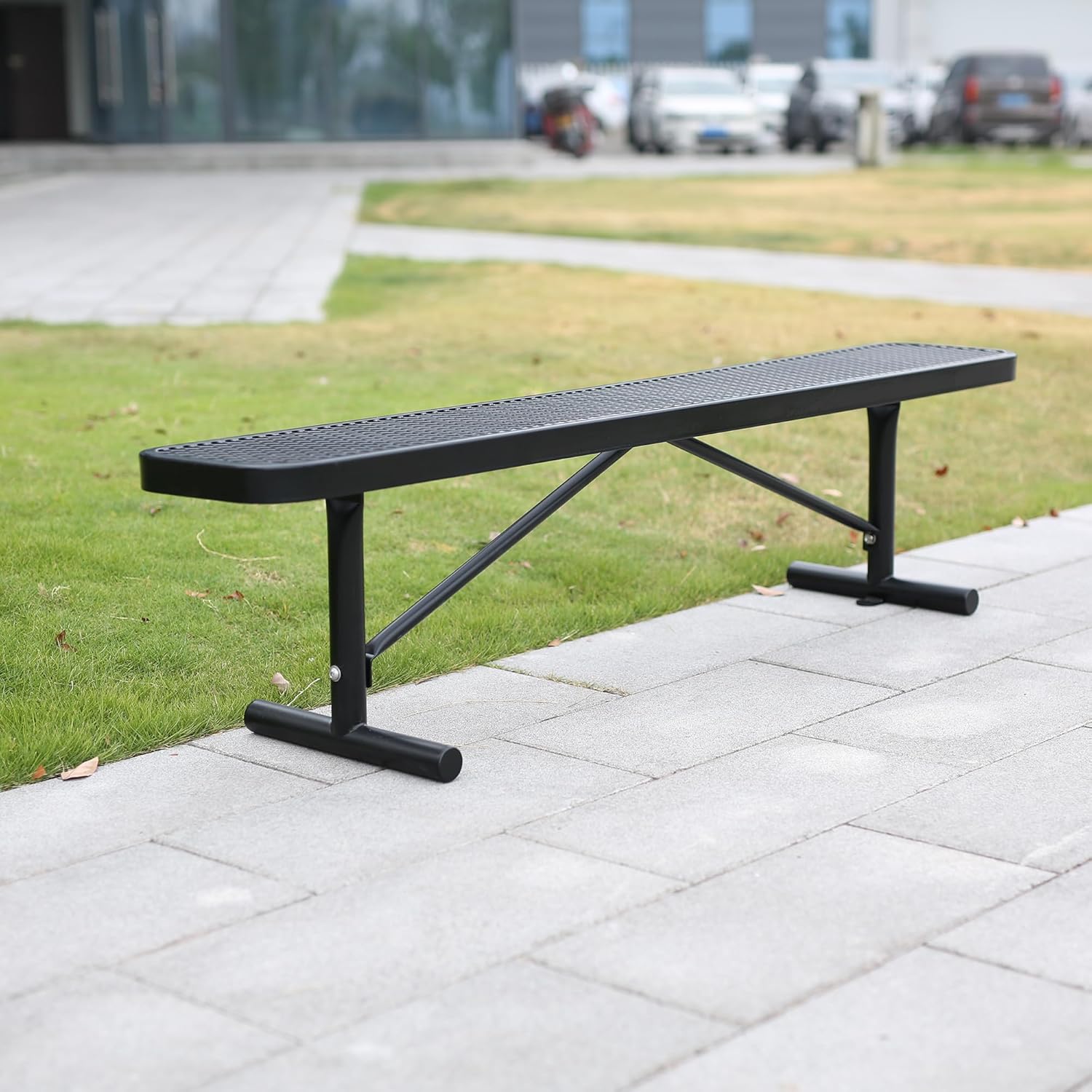 6 Feet Heavy Duty Metal Park Bench for Outside, Outdoor Bench with Portable Frame, Commercial Benches for Shopping Mall
