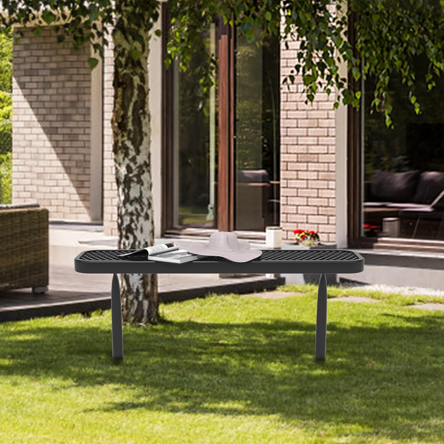 4 FT Heavy Duty Metal Park Bench for Outside, Outdoor Backless Bench with Thermoplastic Coating