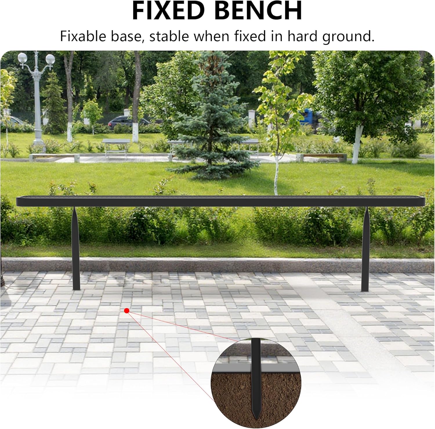 8 FT Heavy Duty Metal Park Bench for Outside, Outdoor Backless Bench with Thermoplastic Coating